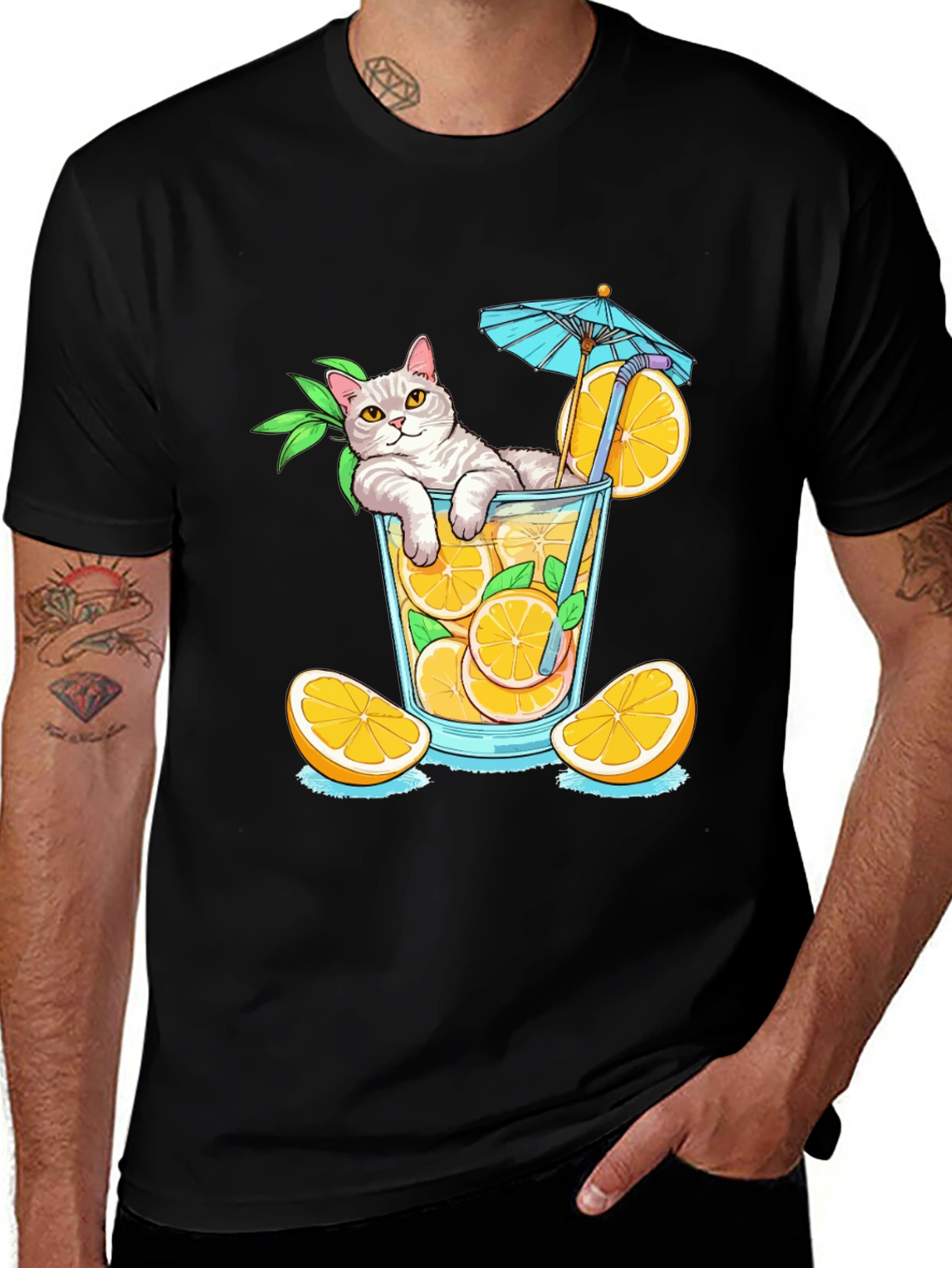 Cat Sipping Orange Juice T-Shirt