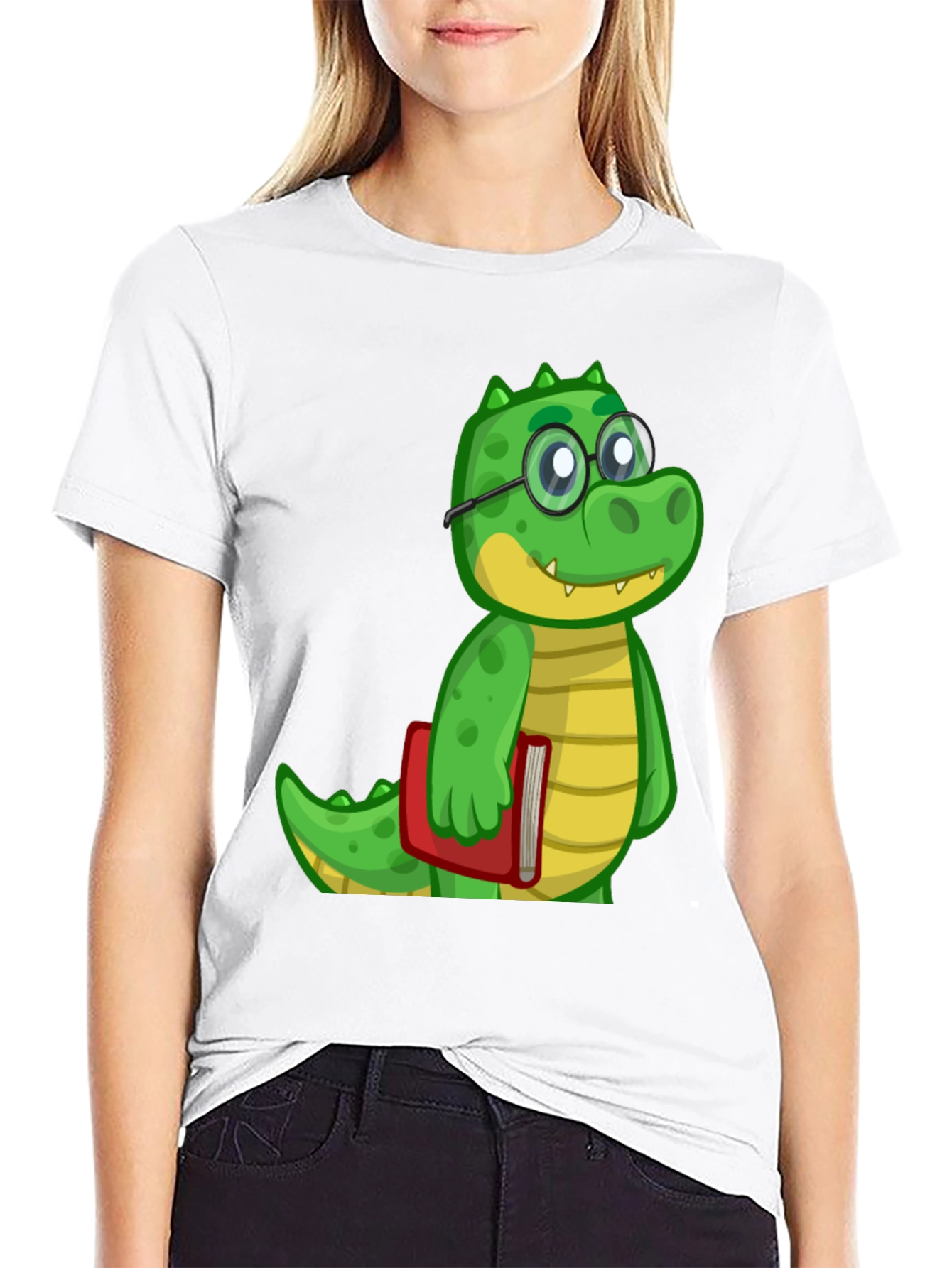 Cartoon Alligator Graphic Tee - Black