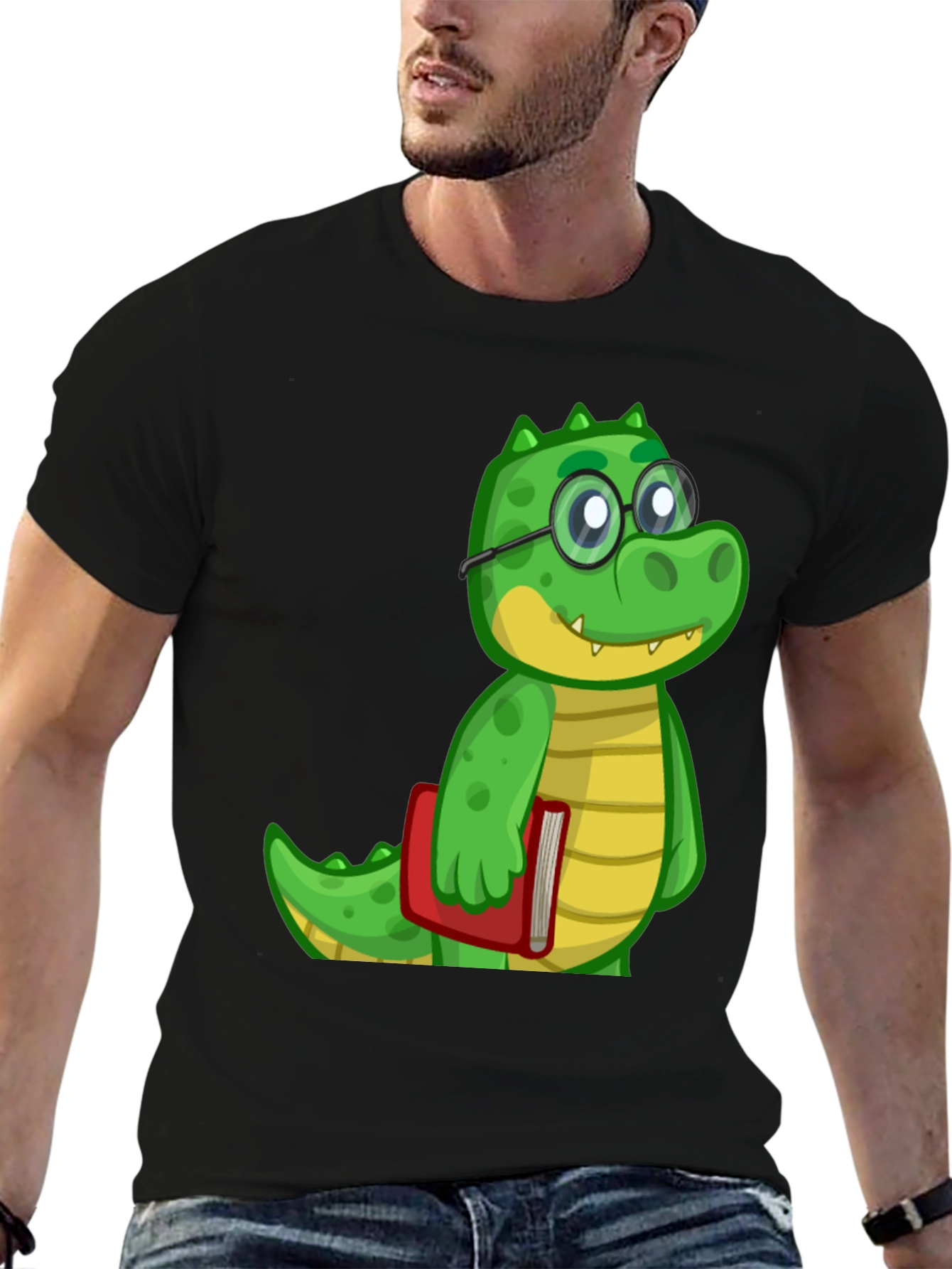 Cartoon Alligator Graphic Tee - Black