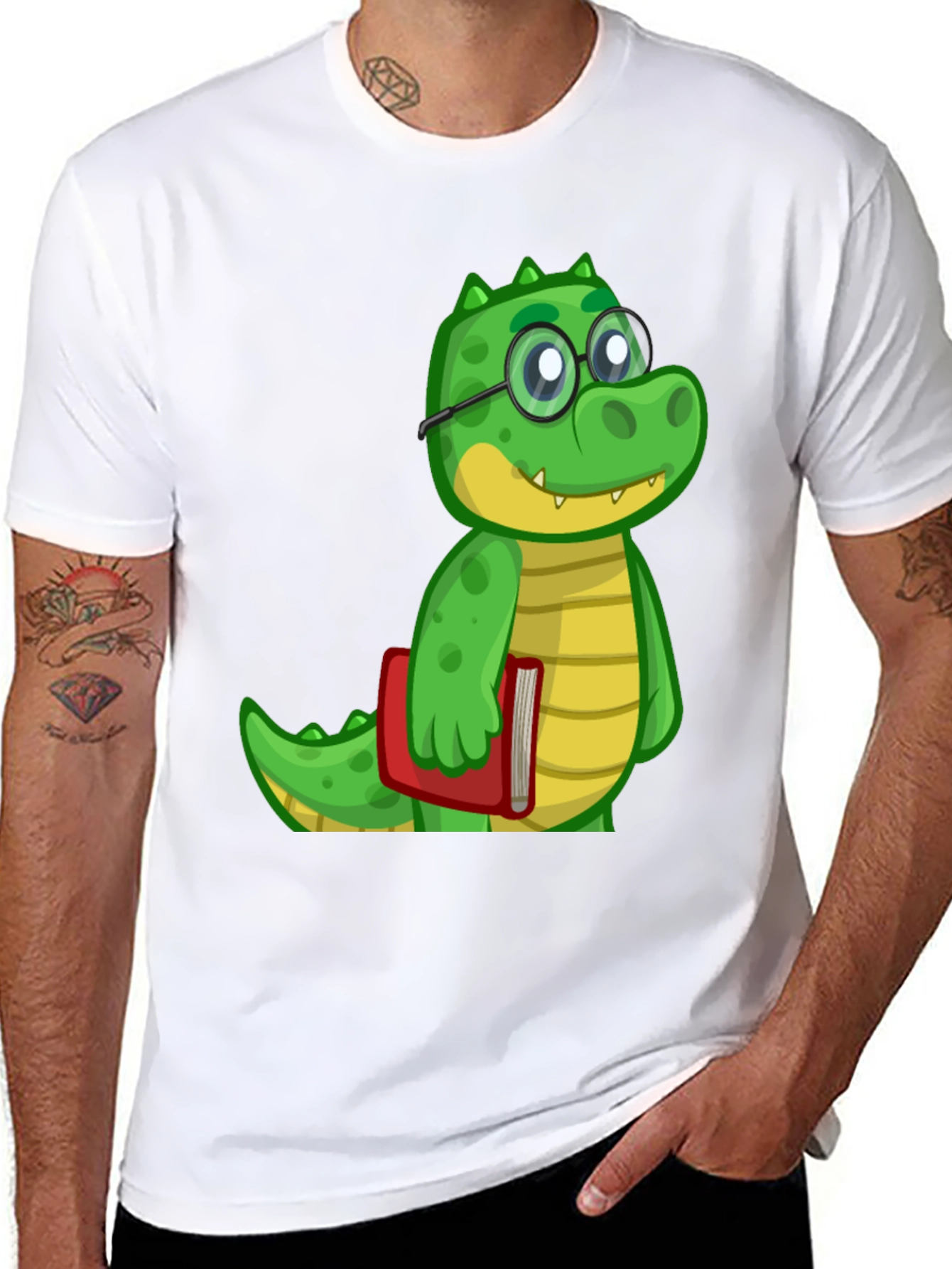 Cartoon Alligator Graphic Tee - Black