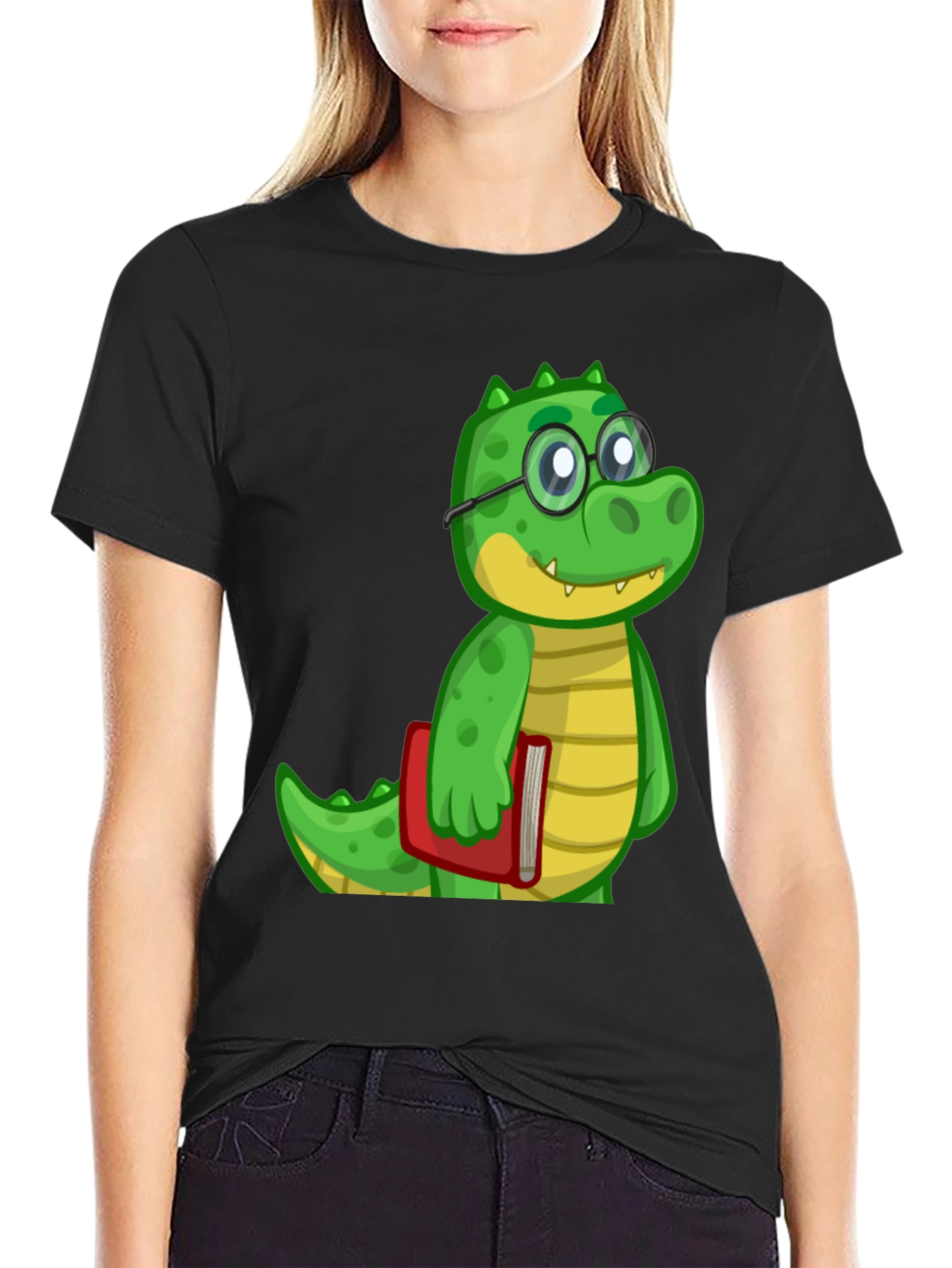Cartoon Alligator Graphic Tee - Black