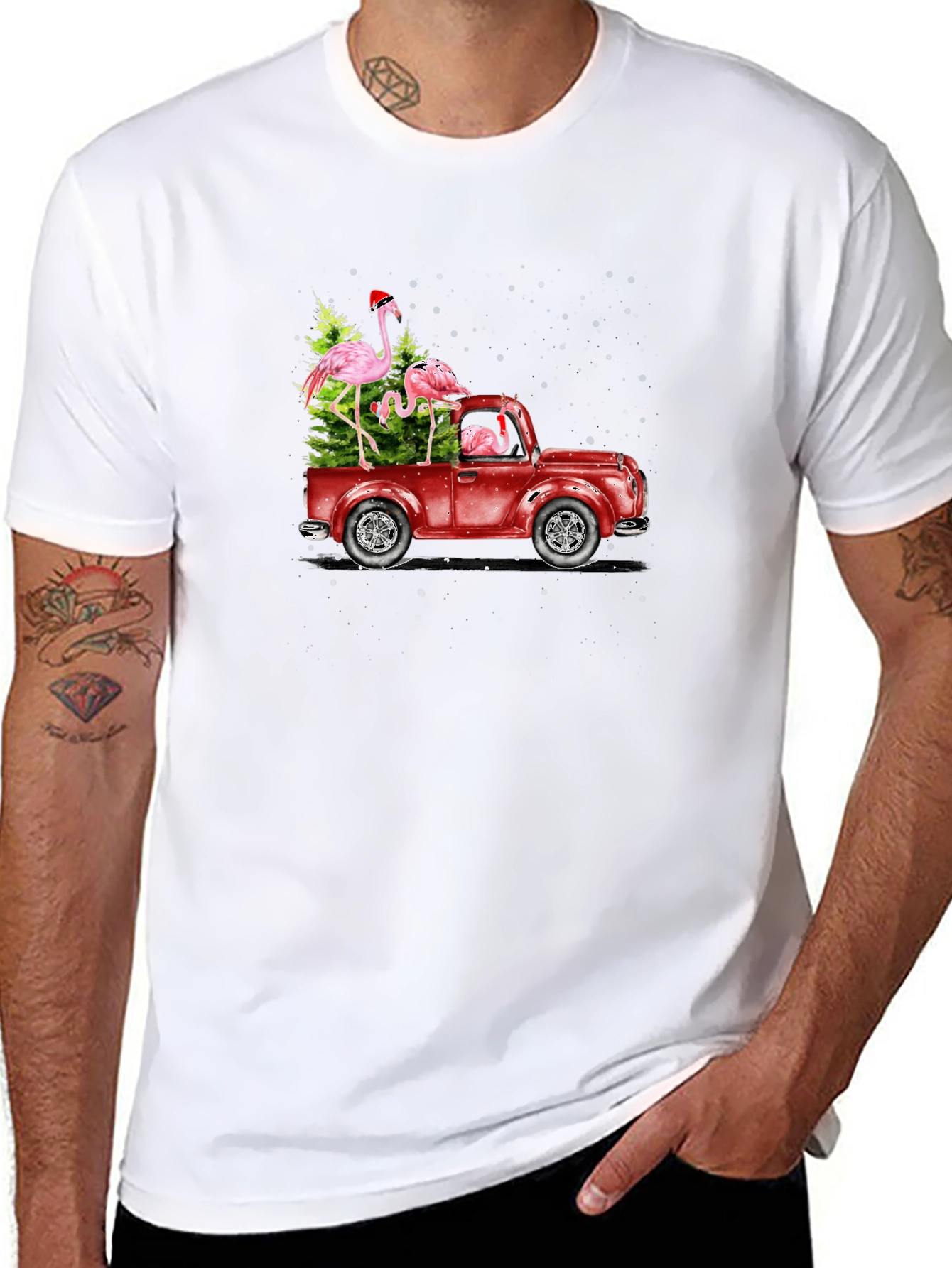 Flamingo Christmas Tree Truck T-Shirt