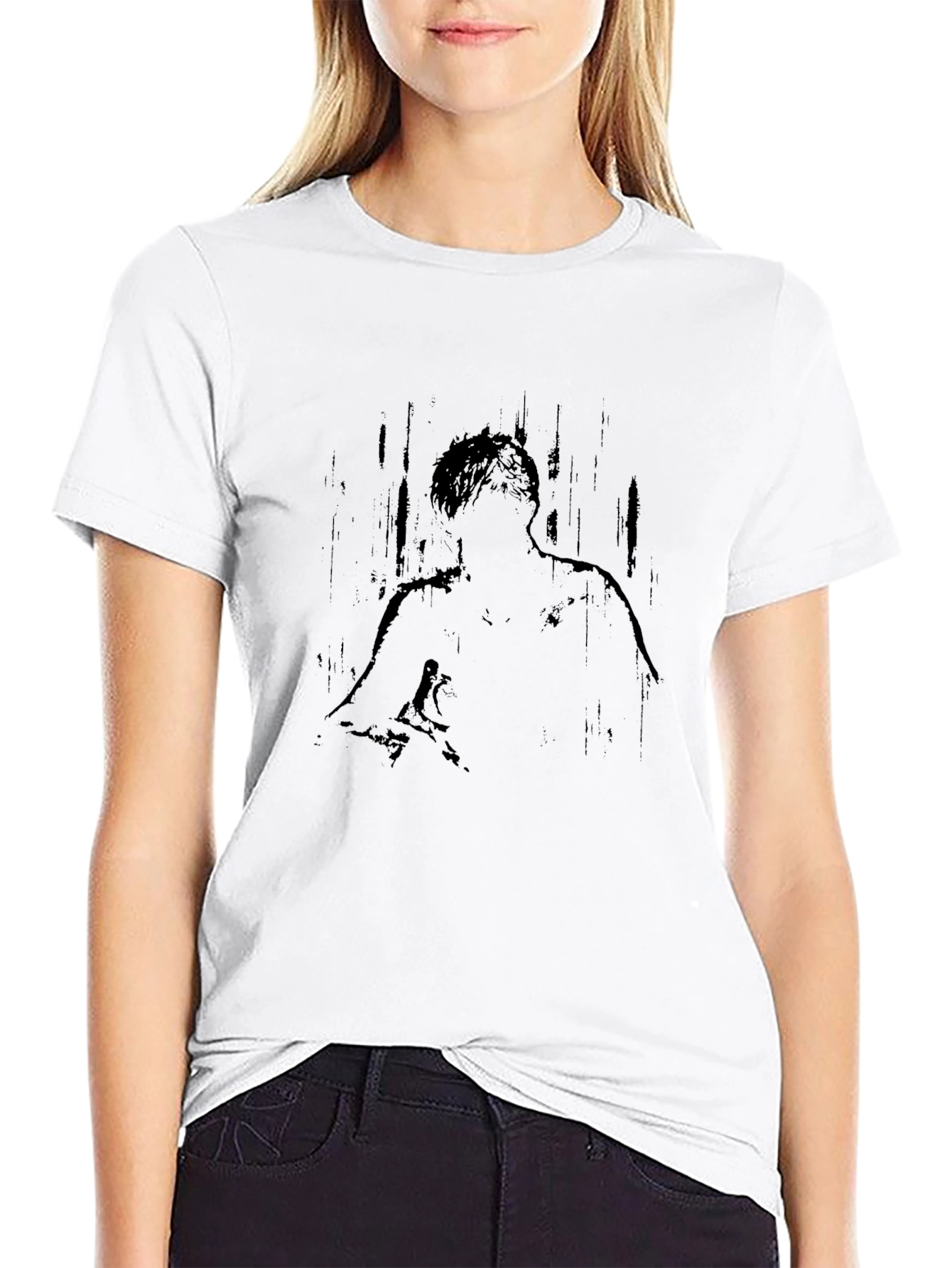 Abstract Graphic Print Black Crew Neck T-Shirt