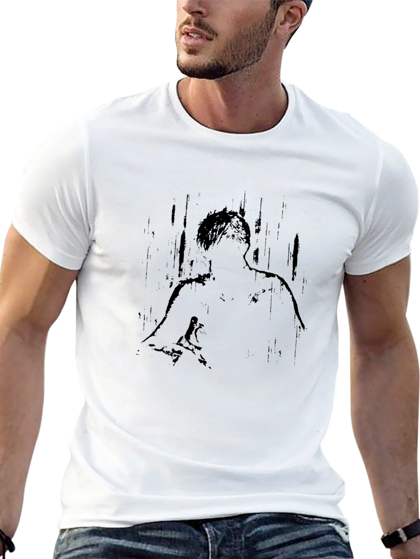 Abstract Graphic Print Black Crew Neck T-Shirt