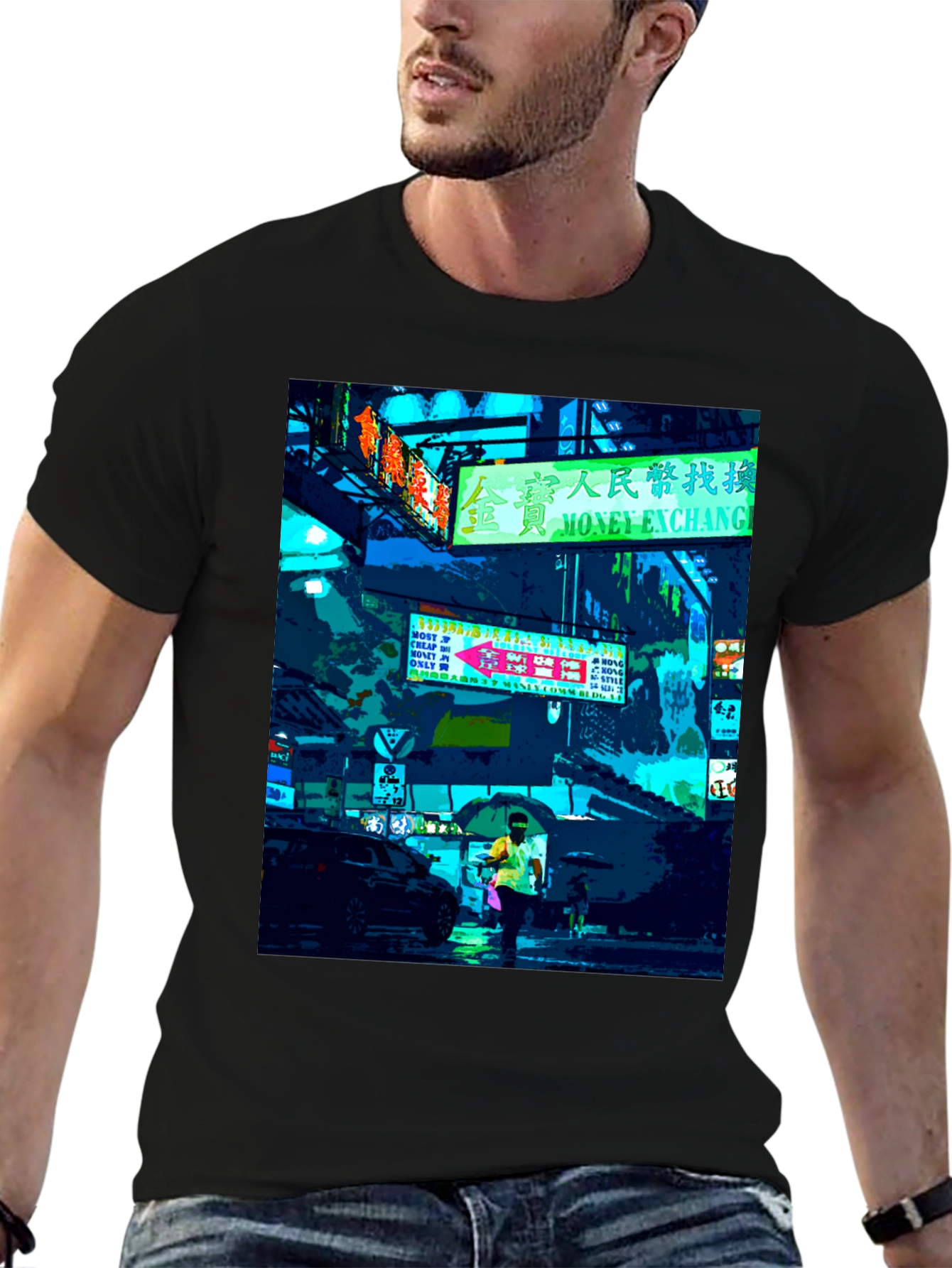Urban Neon Graphic Tee - Black Crew Neck