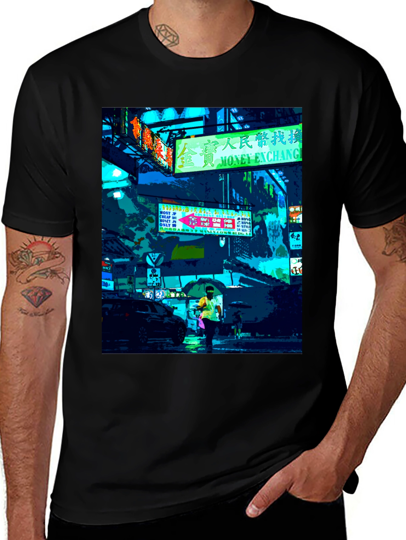 Urban Neon Graphic Tee - Black Crew Neck