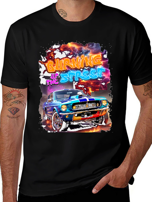 Burning Up The Street Car Graphic T-Shirt