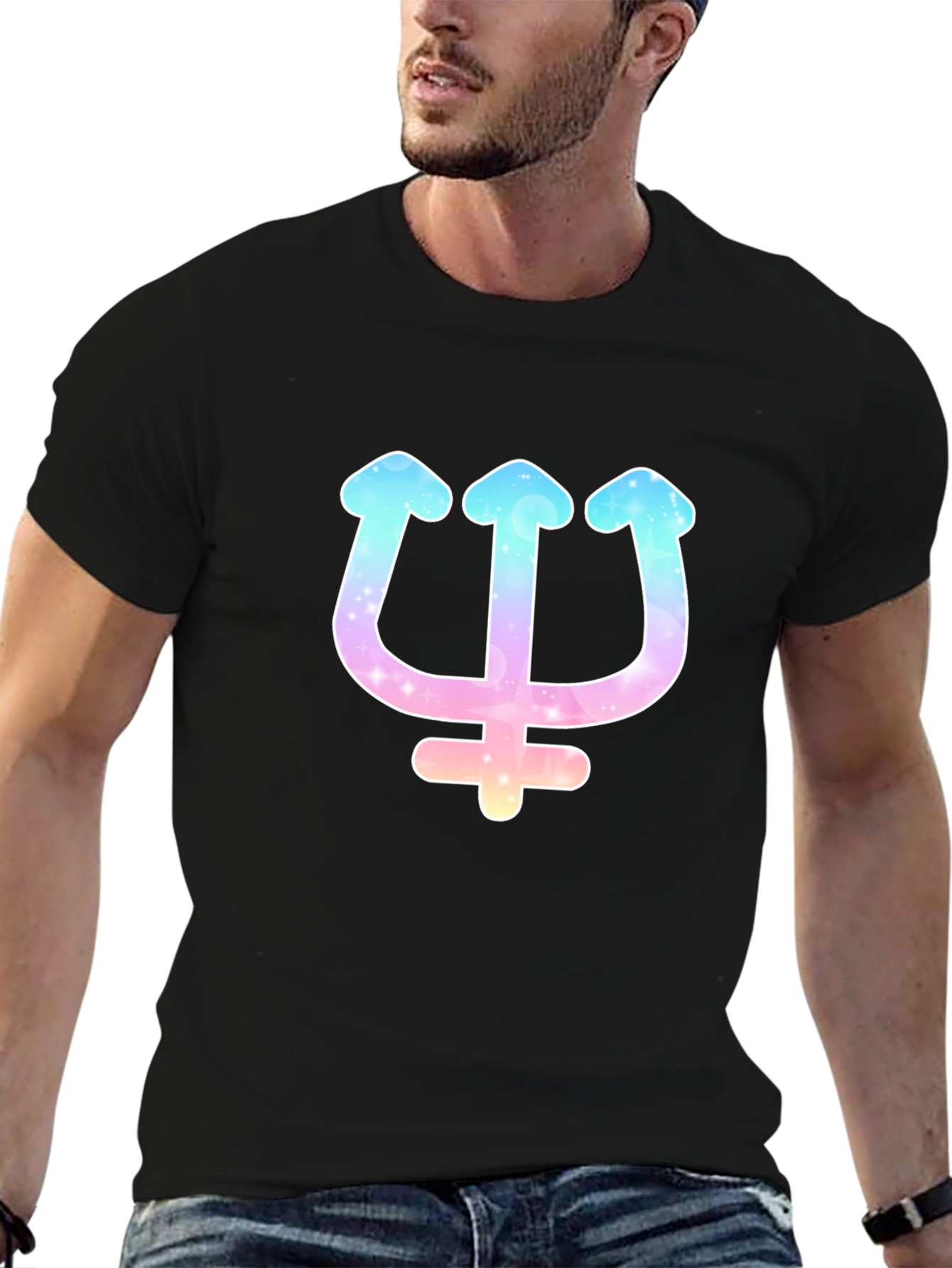 Neptune Trident Graphic T-Shirt - Galaxy Design