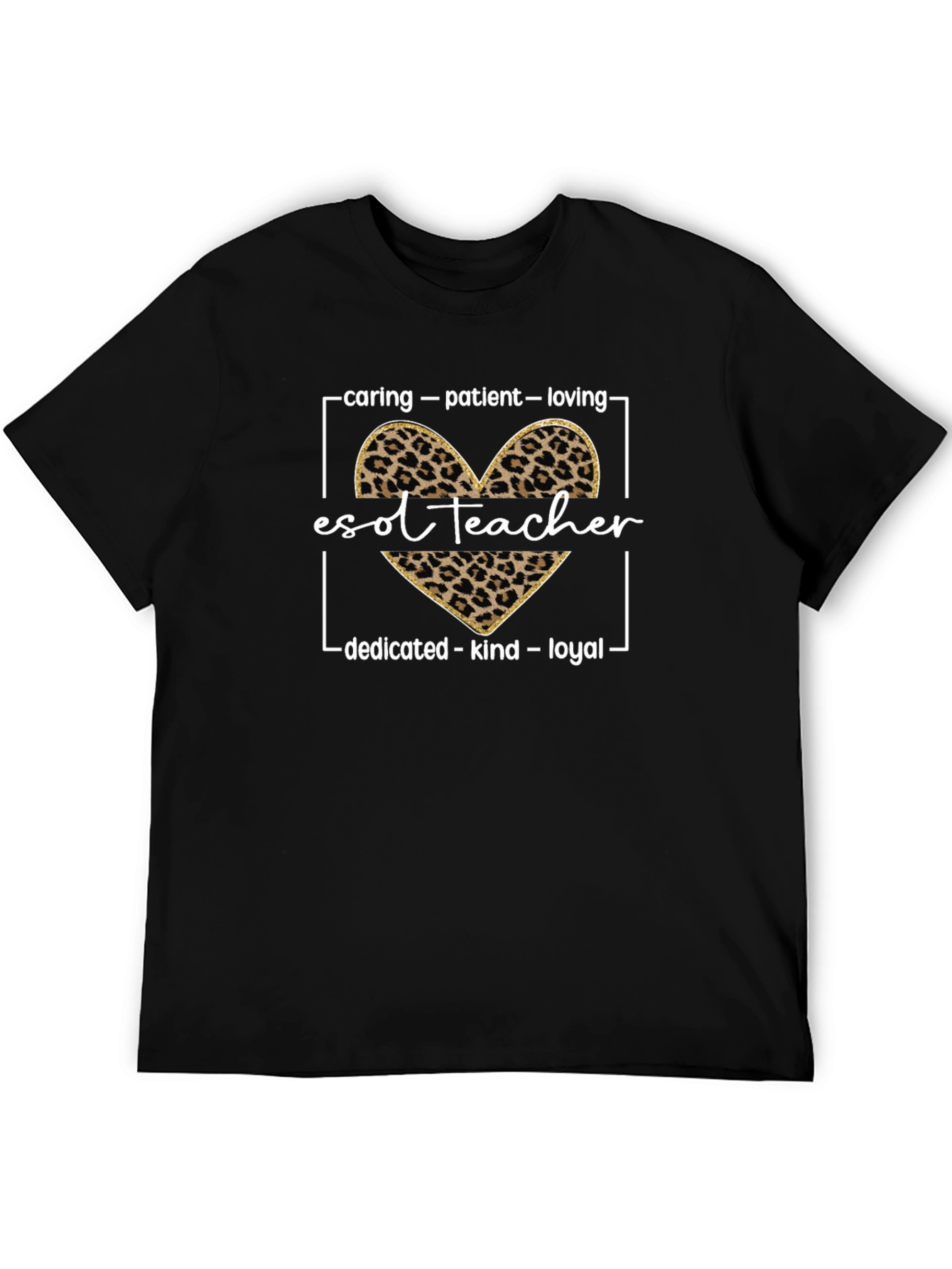 ESOL Teacher Leopard Heart Graphic T-Shirt