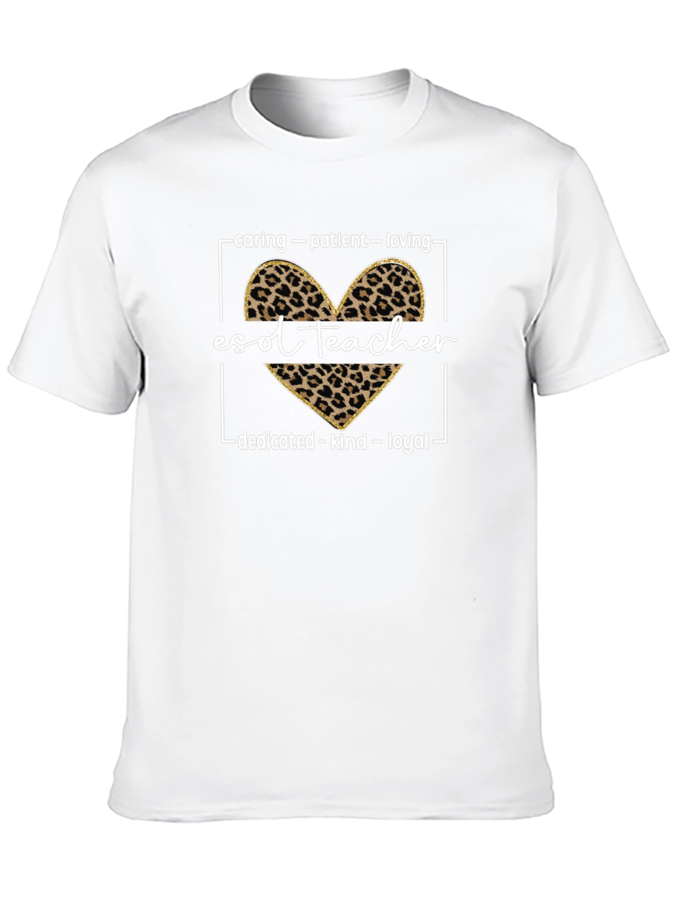 ESOL Teacher Leopard Heart Graphic T-Shirt