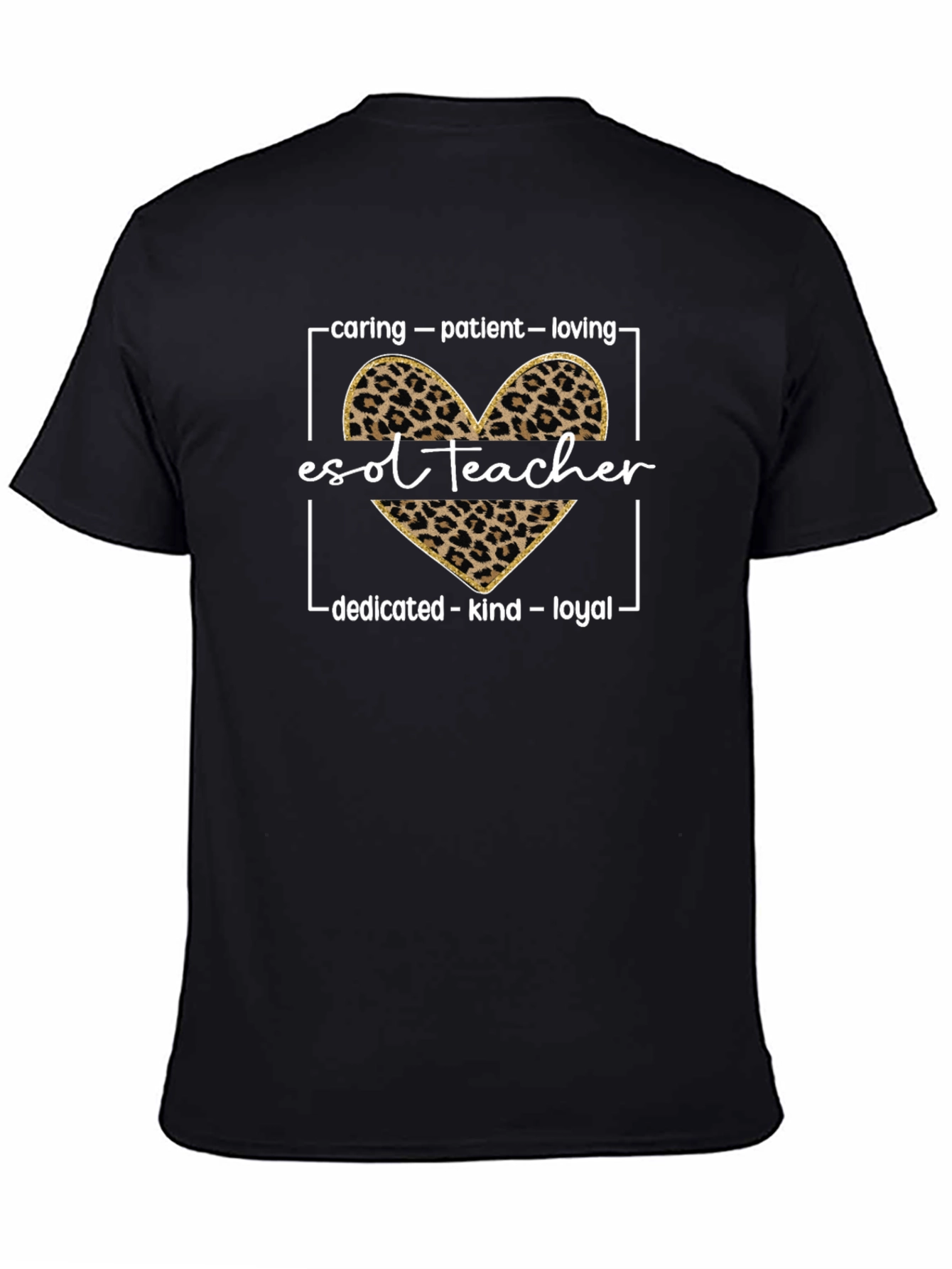 ESOL Teacher Leopard Heart Graphic T-Shirt