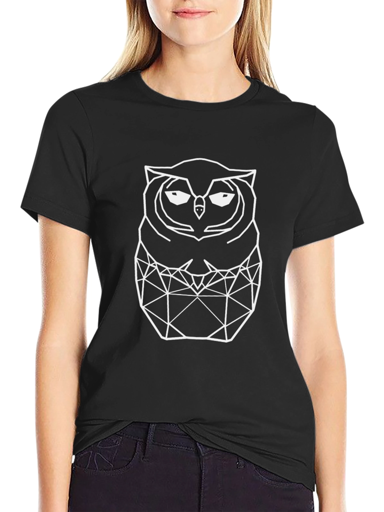 Geometric Owl Graphic Black T-Shirt