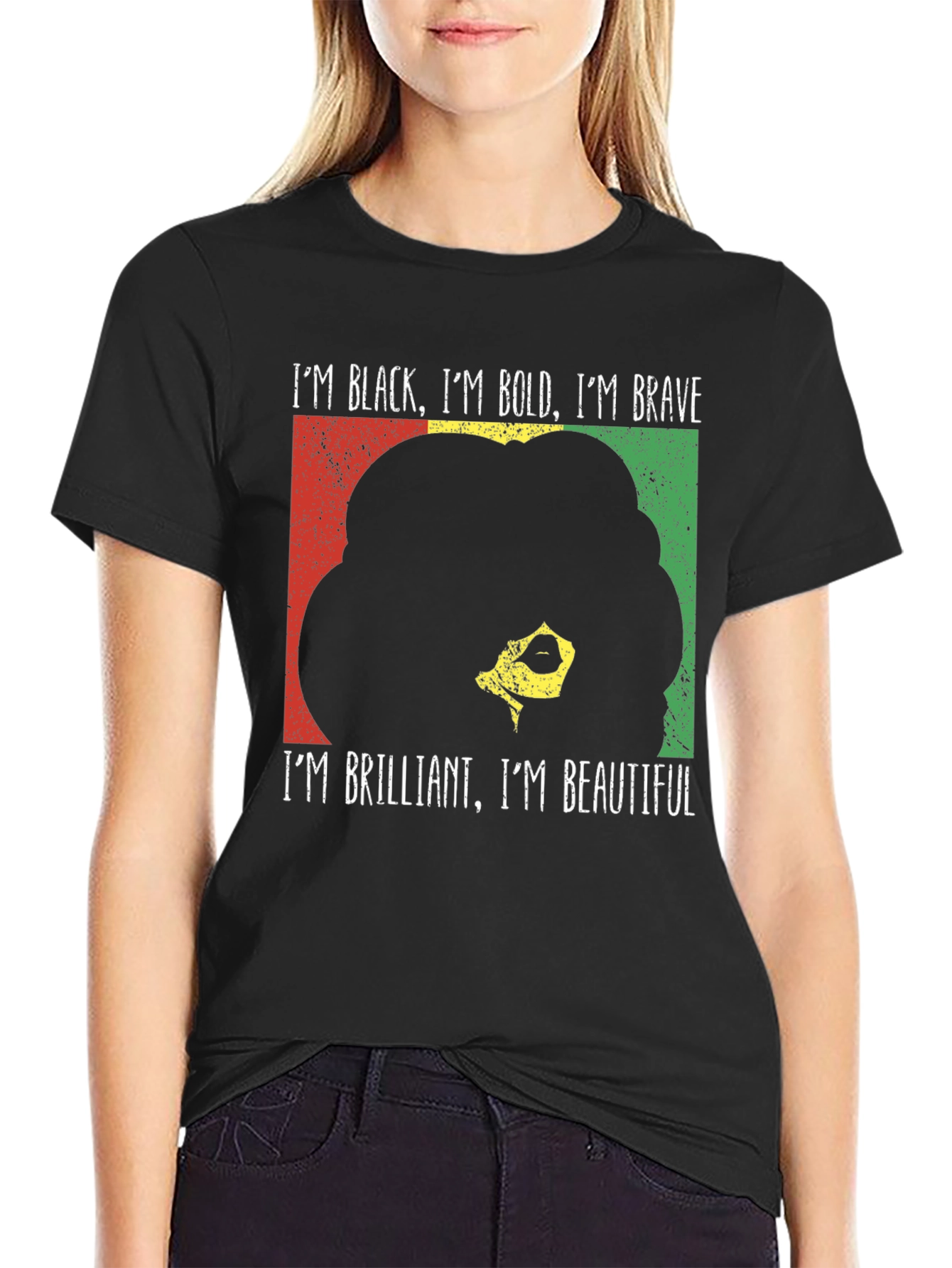 Black Bold Brave T-Shirt - Empowering Afro Design