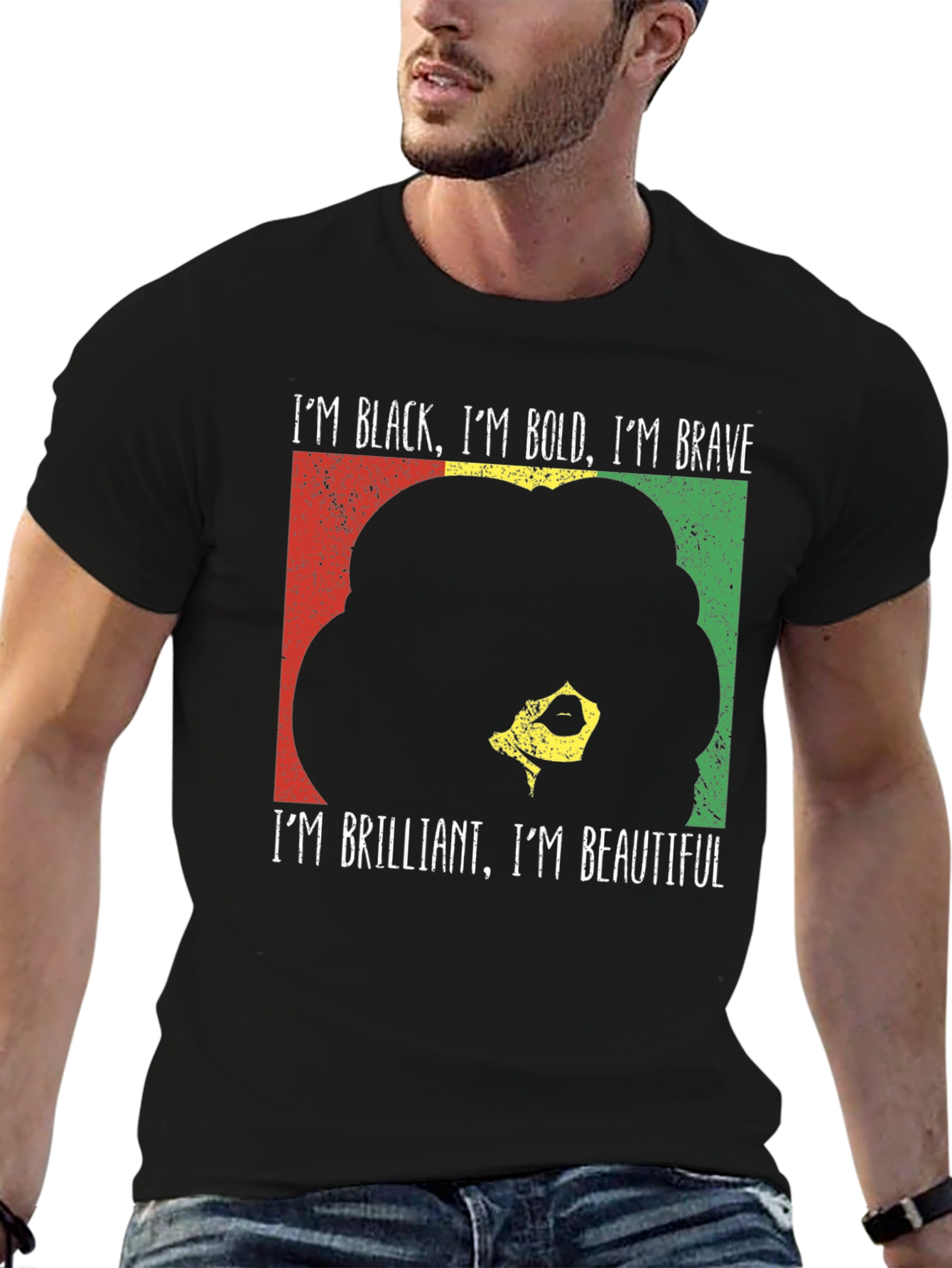 Black Bold Brave T-Shirt - Empowering Afro Design