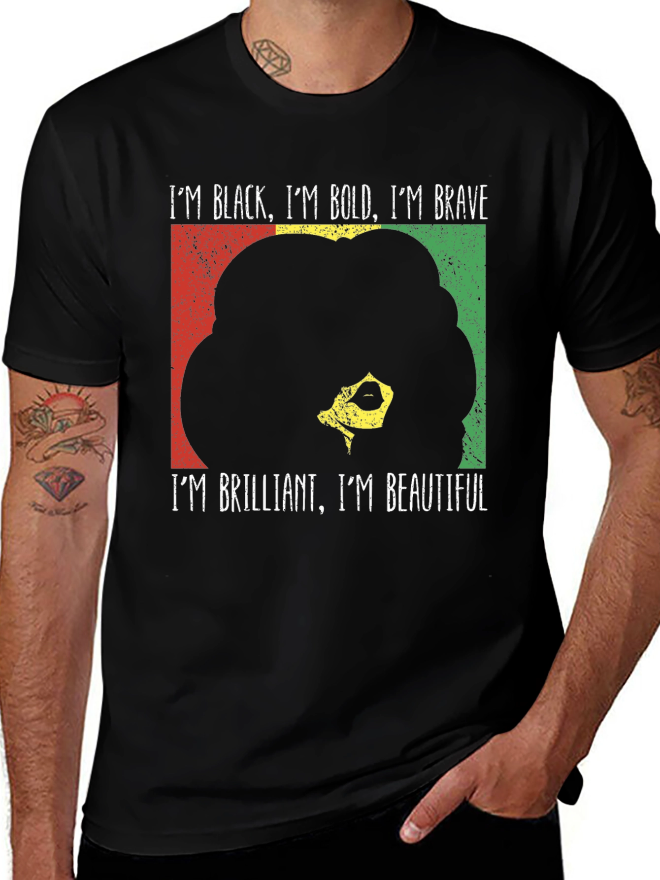 Black Bold Brave T-Shirt - Empowering Afro Design