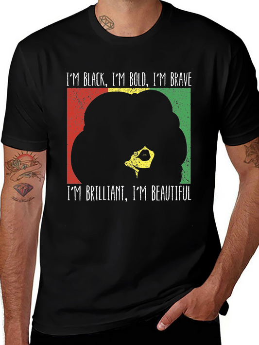 Black Bold Brave T-Shirt - Empowering Afro Design