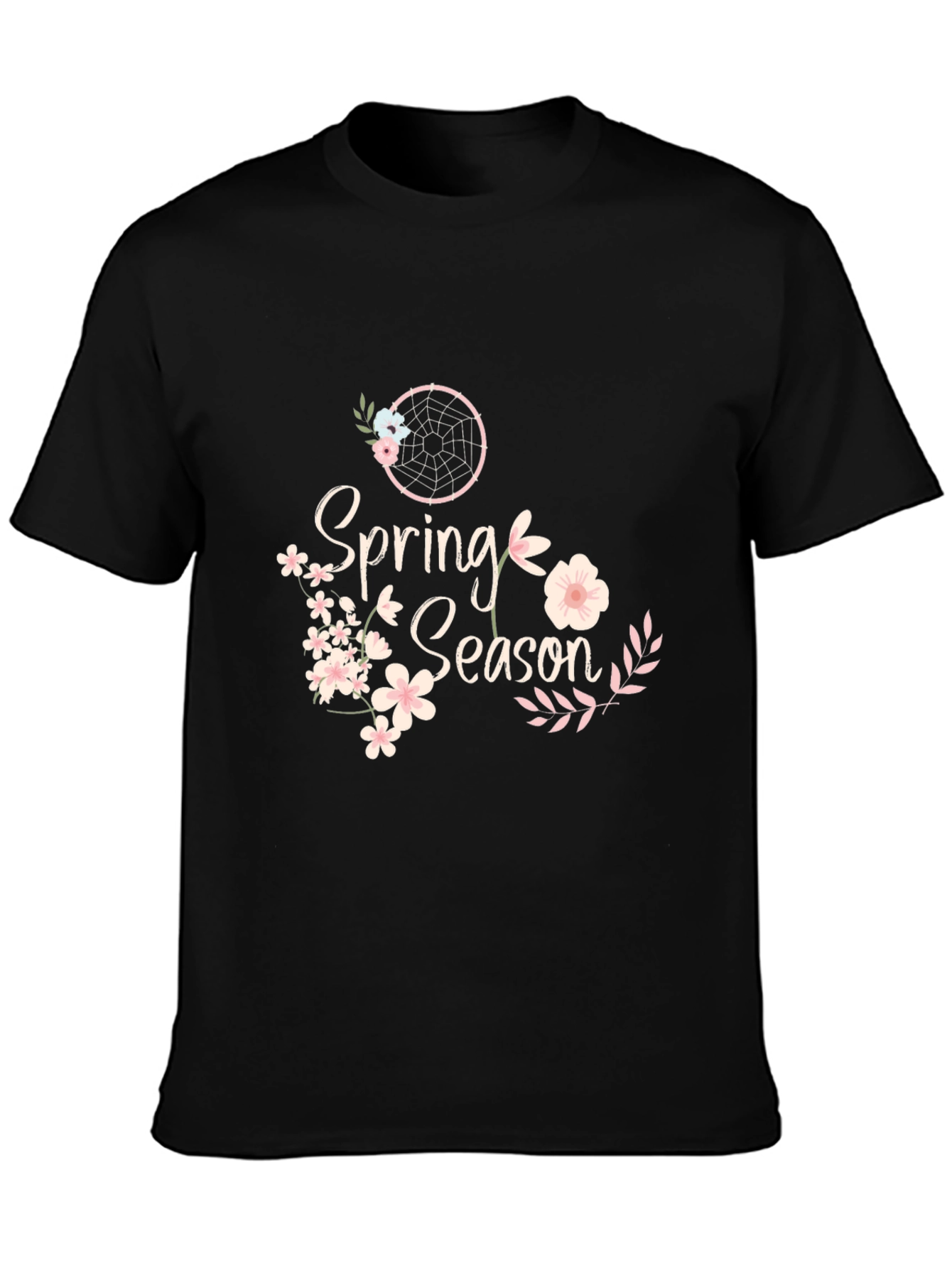 Spring Season Floral Graphic Black T-Shirt