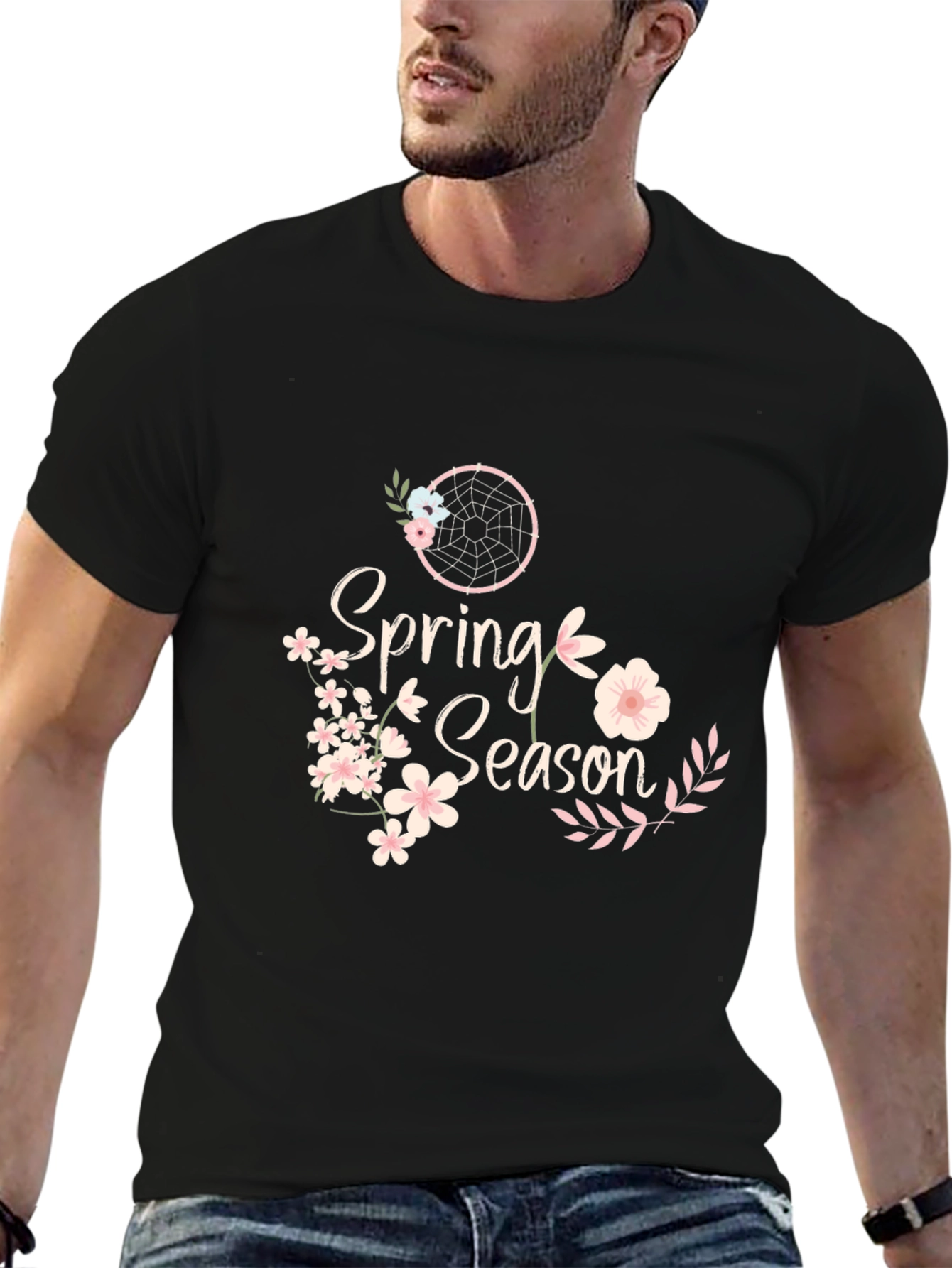 Spring Season Floral Graphic Black T-Shirt