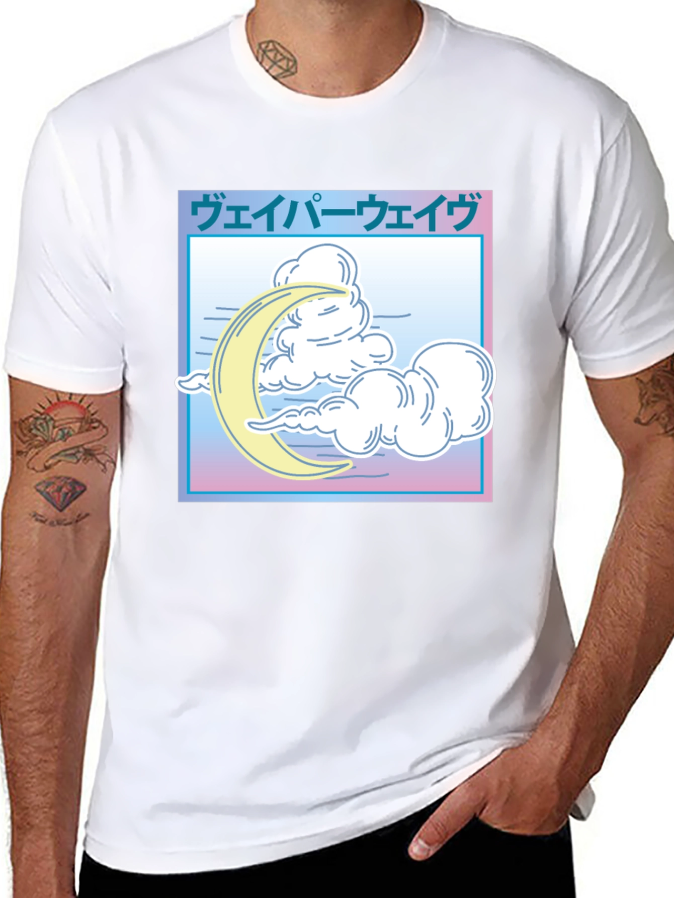 Vaporwave Moon & Clouds Graphic T-Shirt