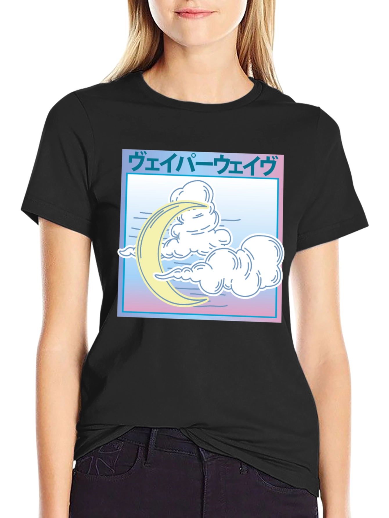 Vaporwave Moon & Clouds Graphic T-Shirt