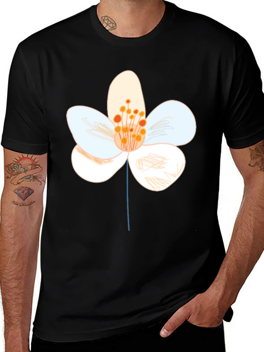 Black T-Shirt with Floral Graphic Print