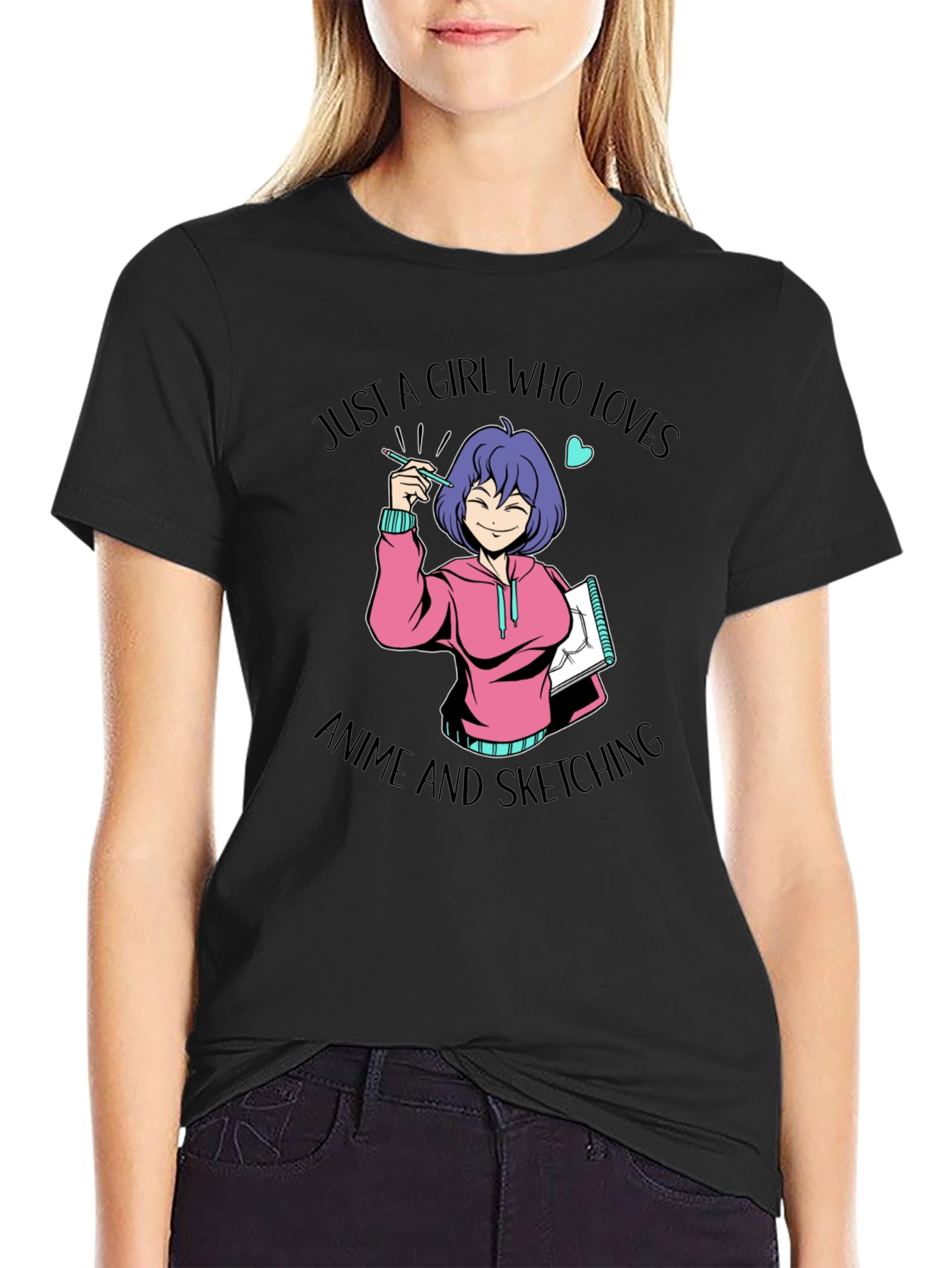 Anime Sketching Girl Graphic T-Shirt
