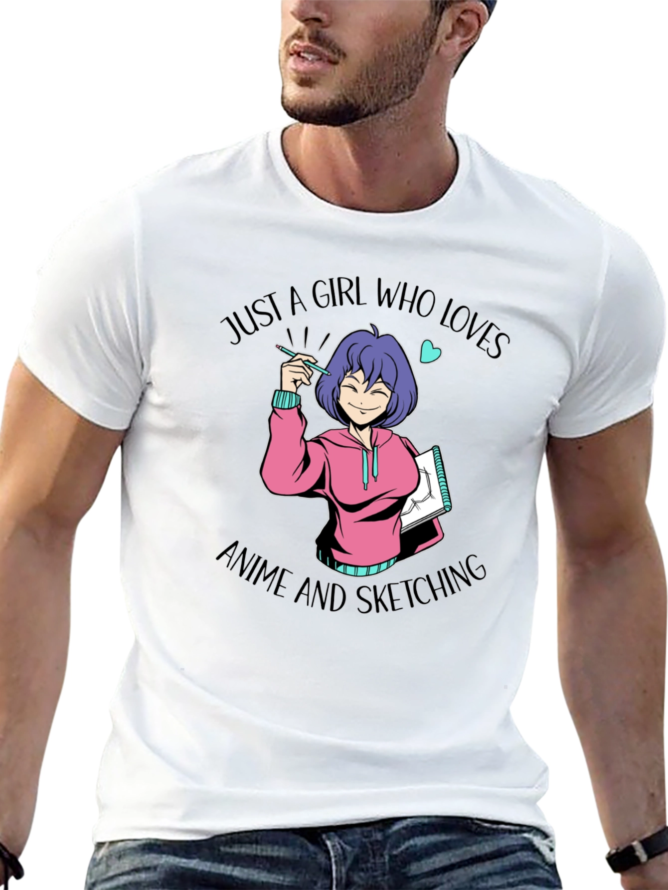 Anime Sketching Girl Graphic T-Shirt