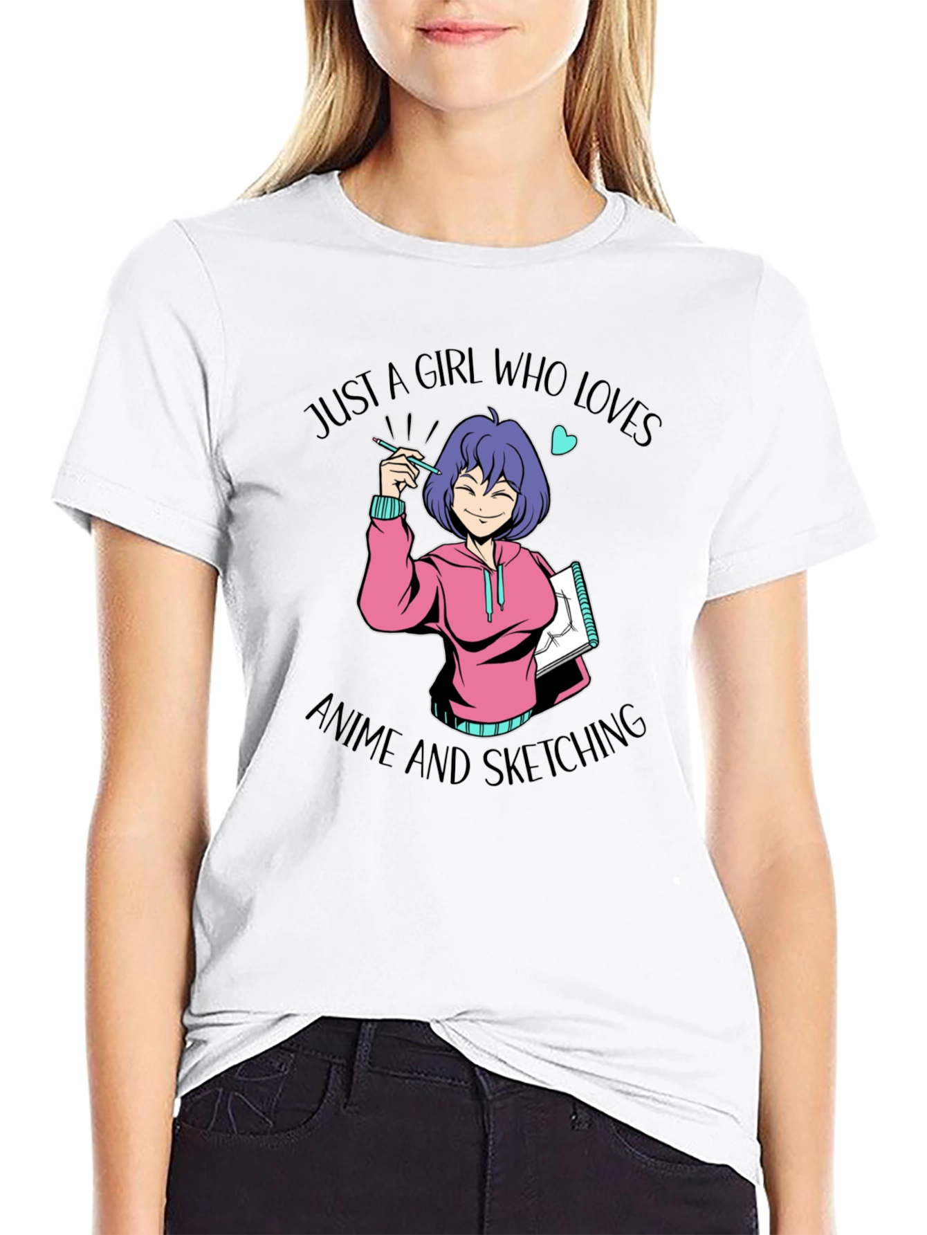 Anime Sketching Girl Graphic T-Shirt