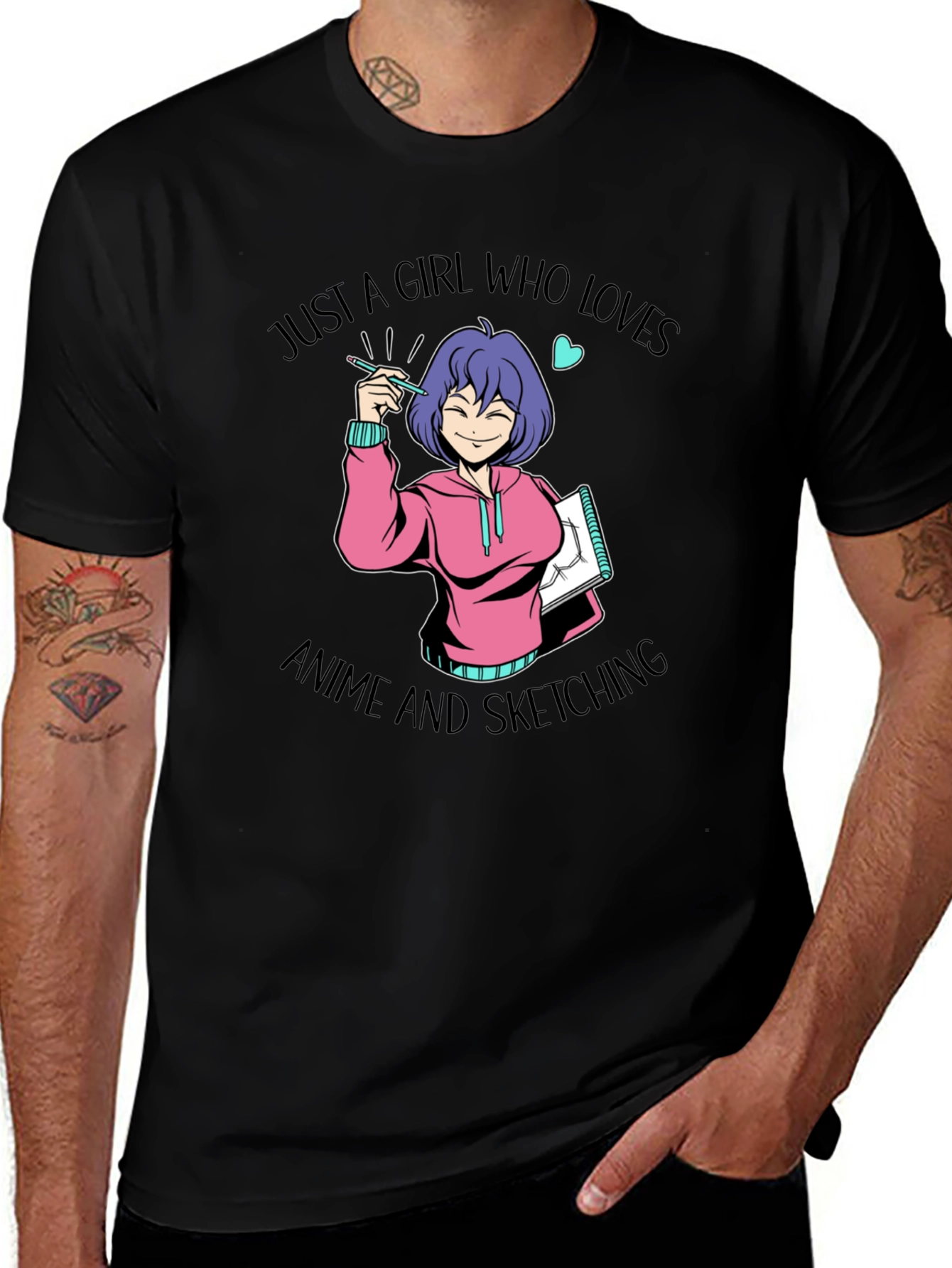 Anime Sketching Girl Graphic T-Shirt
