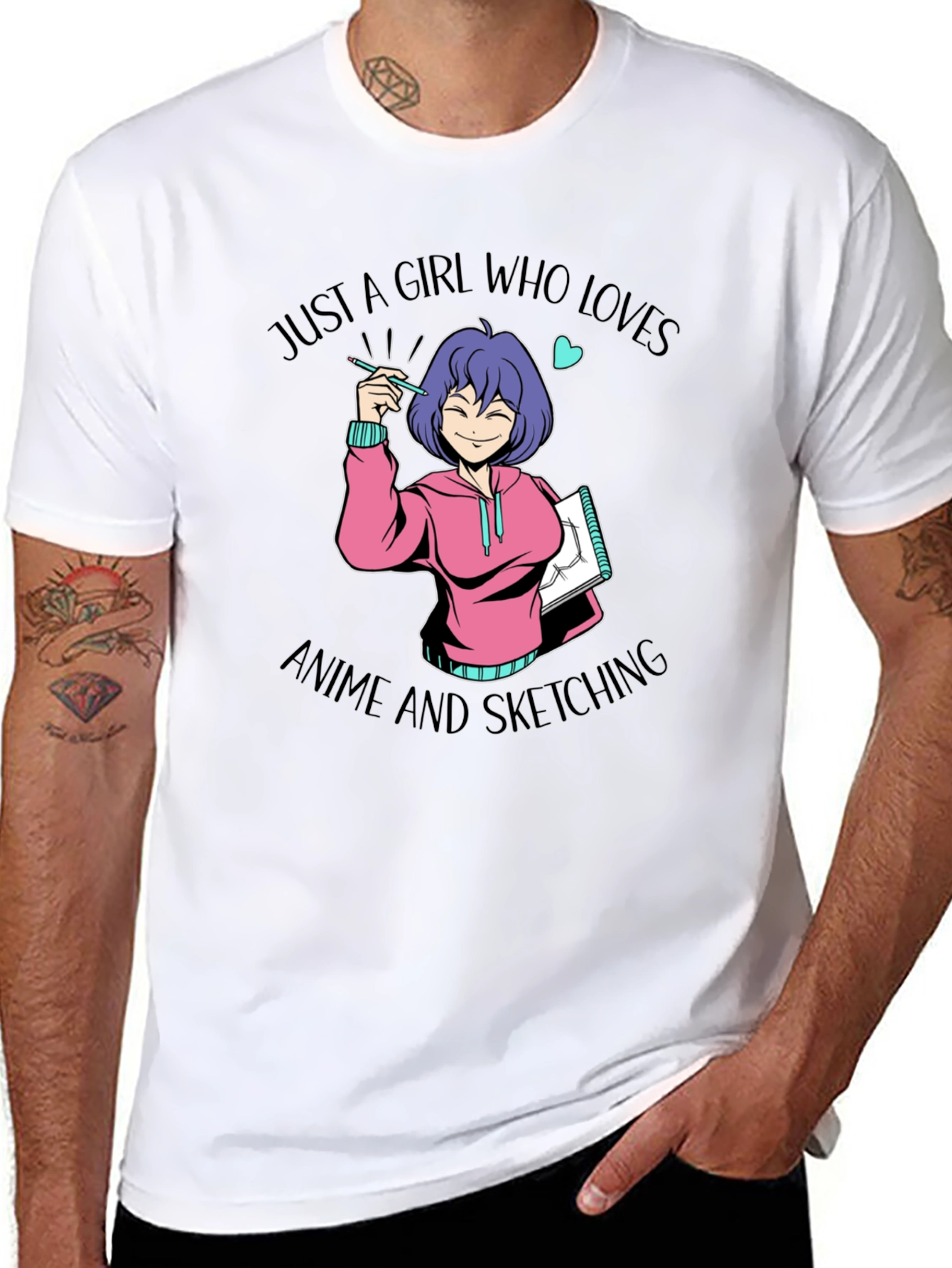 Anime Sketching Girl Graphic T-Shirt
