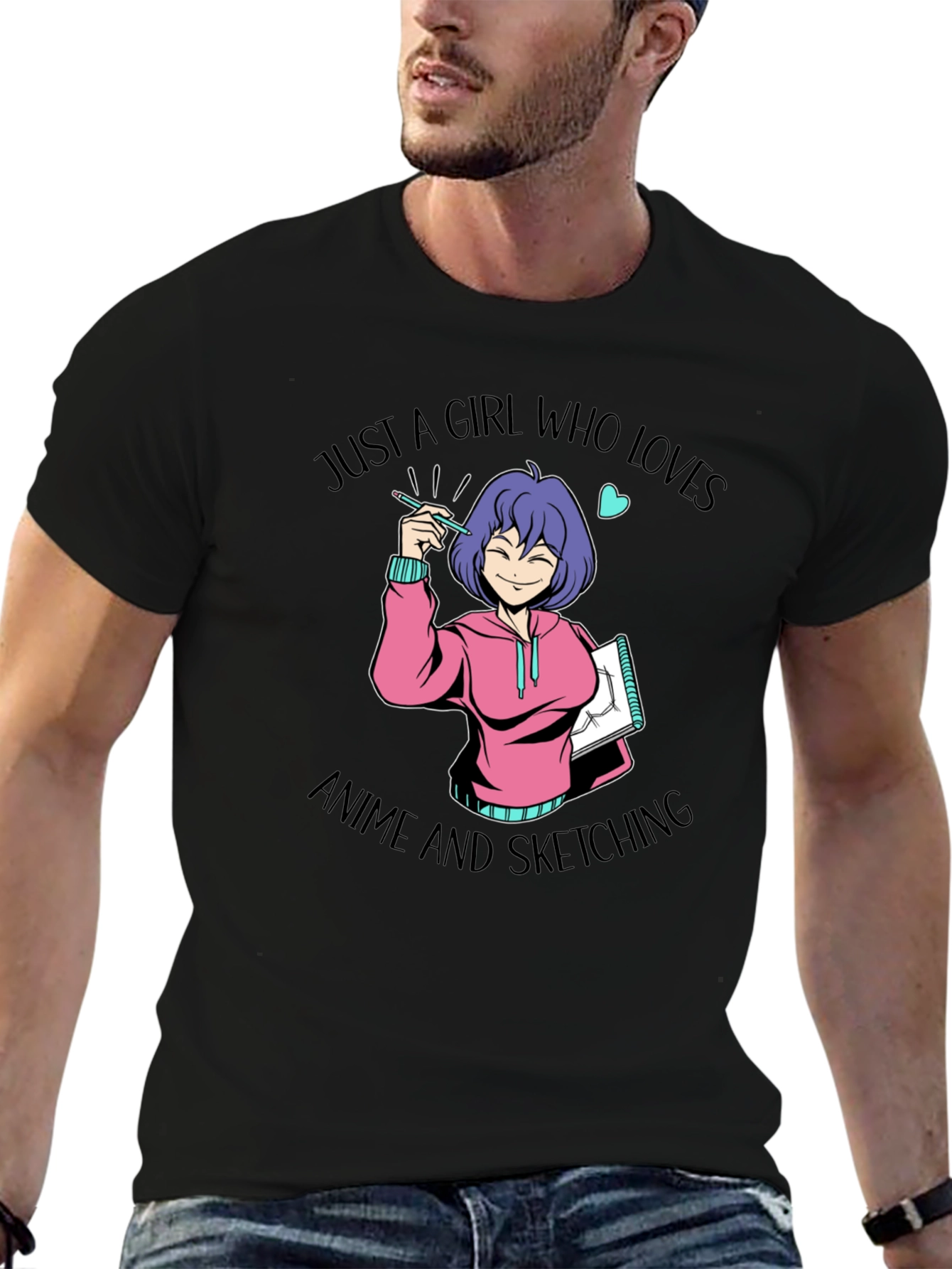 Anime Sketching Girl Graphic T-Shirt