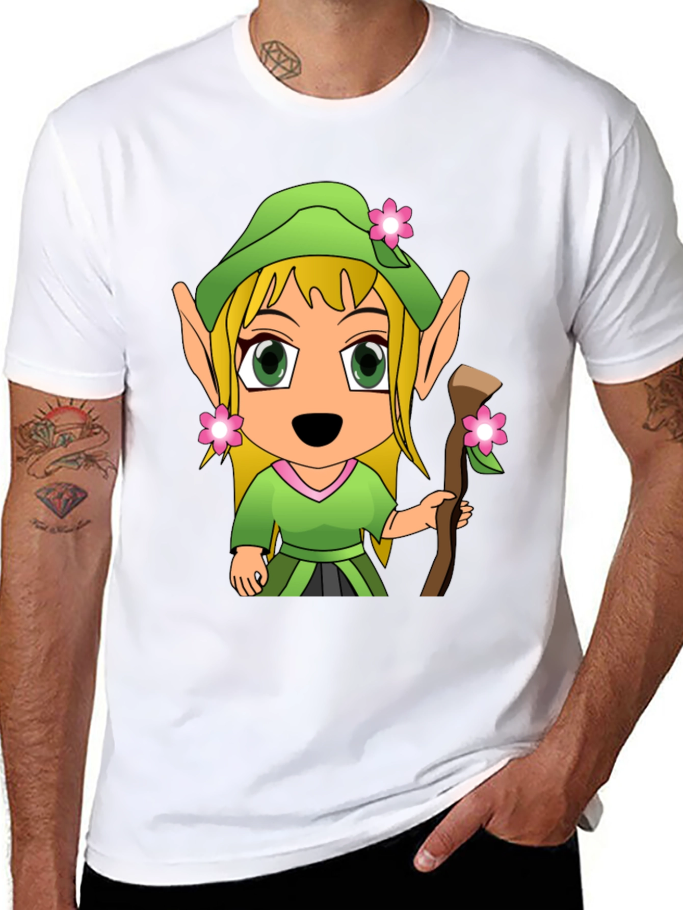 Cartoon Elf Graphic Tee - Black T-Shirt