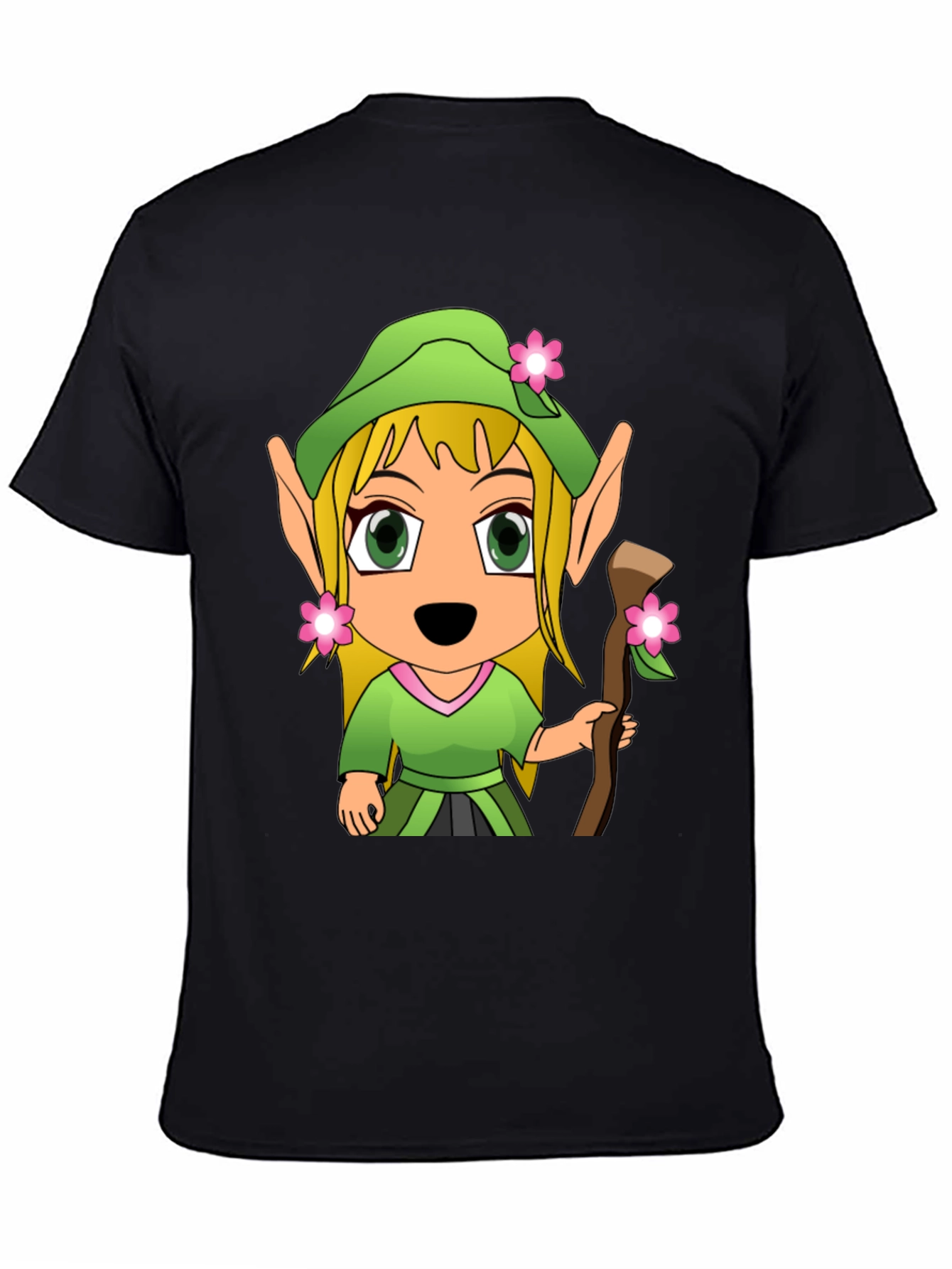 Cartoon Elf Graphic Tee - Black T-Shirt