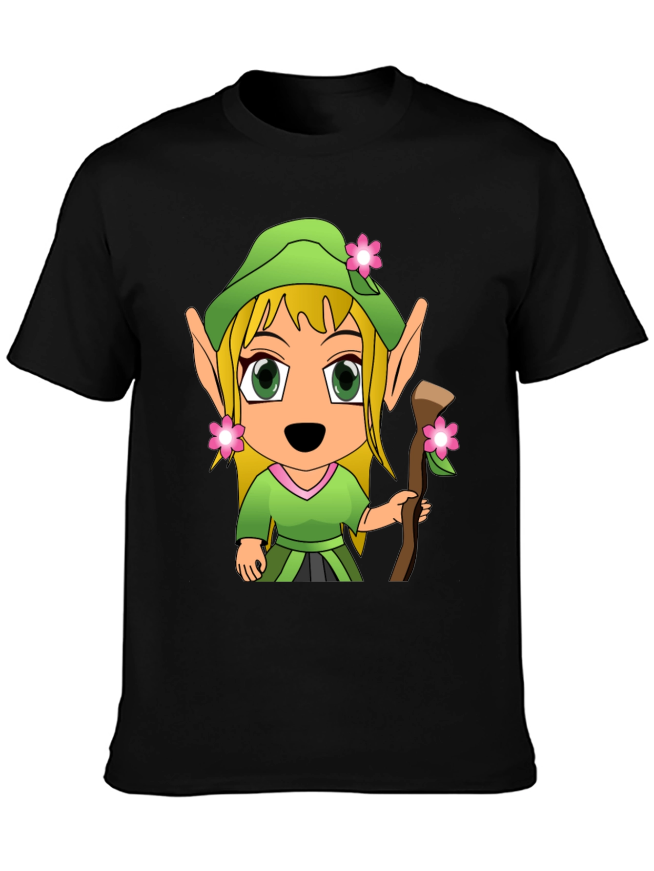 Cartoon Elf Graphic Tee - Black T-Shirt