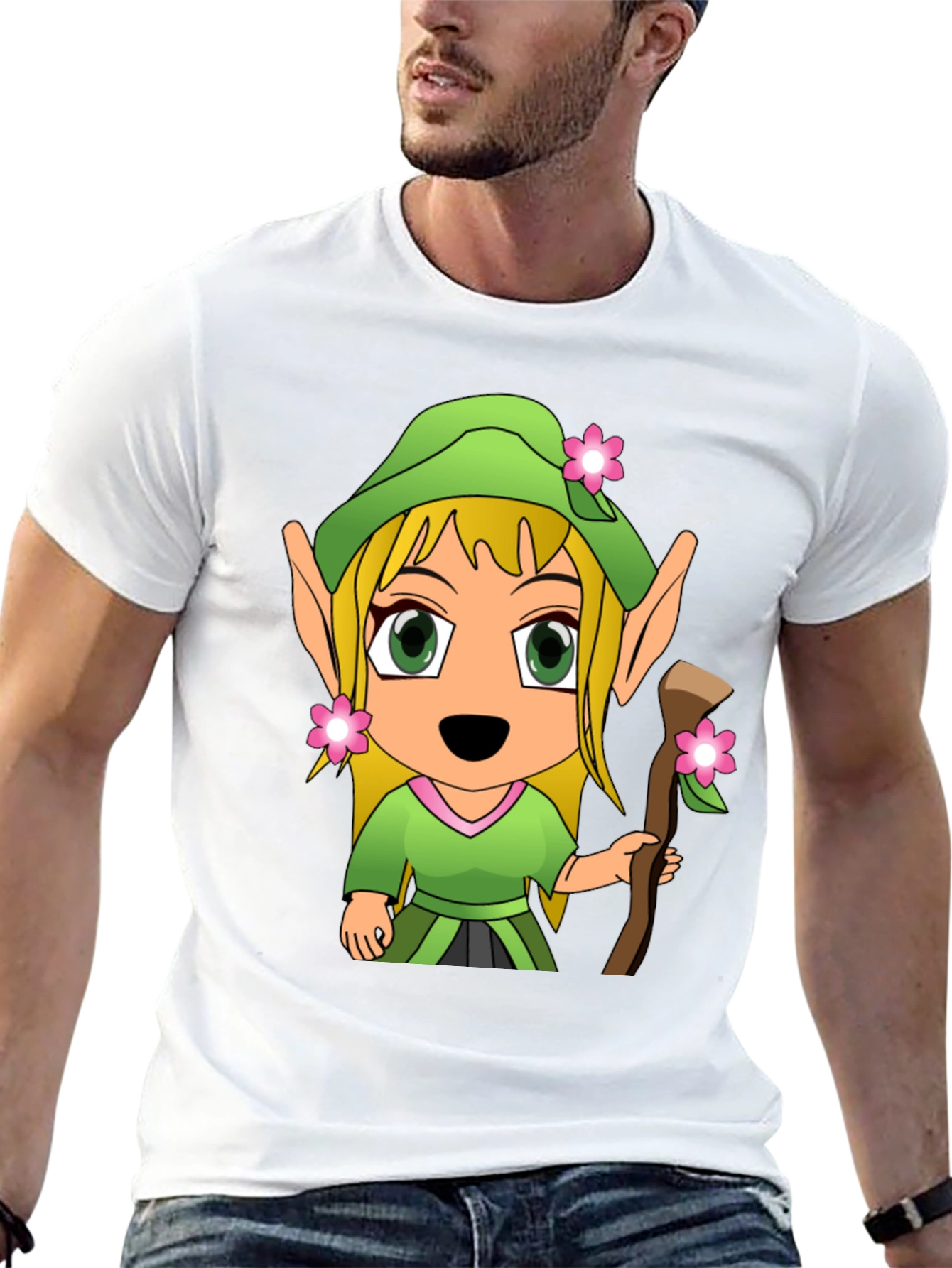 Cartoon Elf Graphic Tee - Black T-Shirt