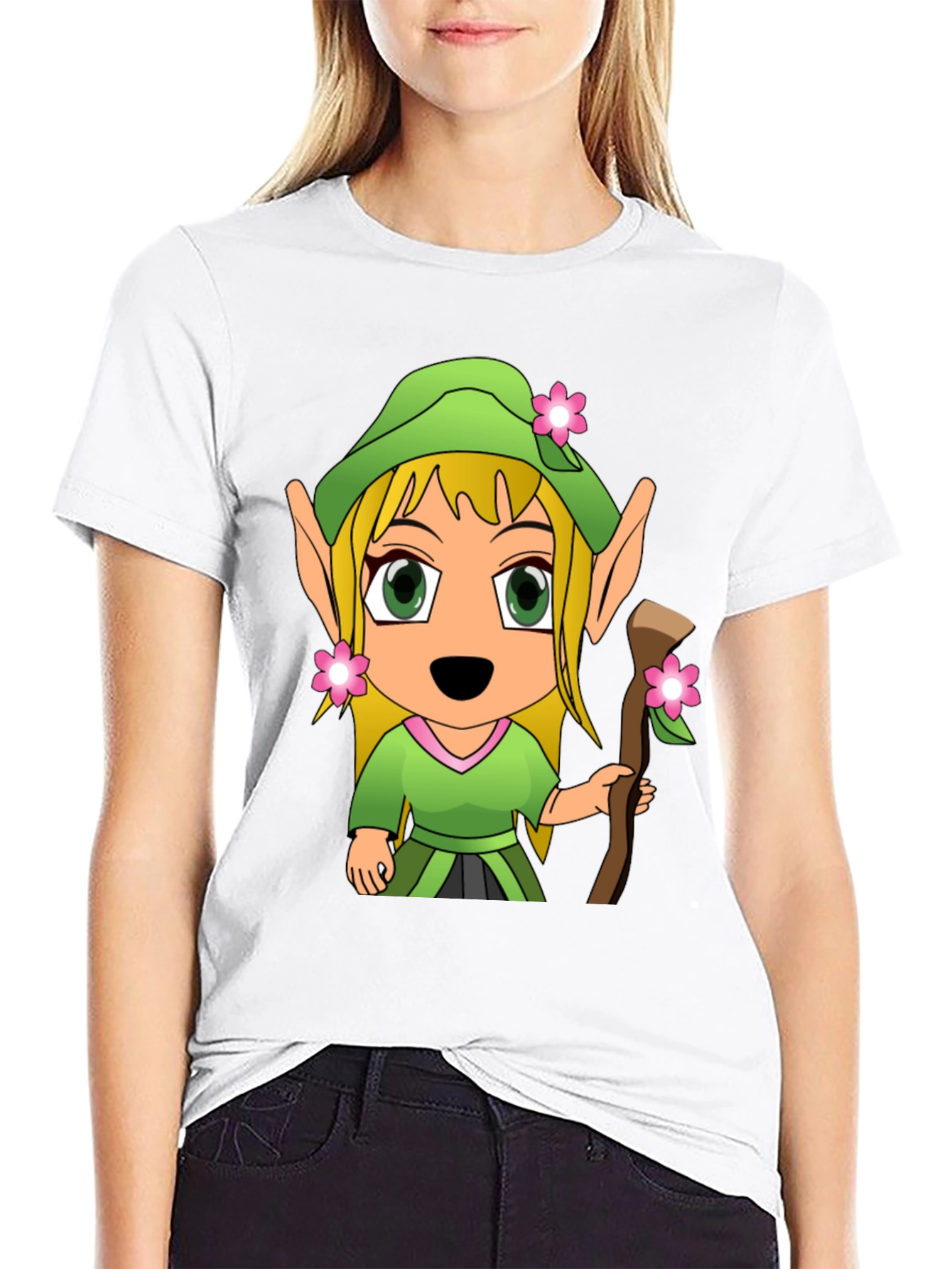 Cartoon Elf Graphic Tee - Black T-Shirt