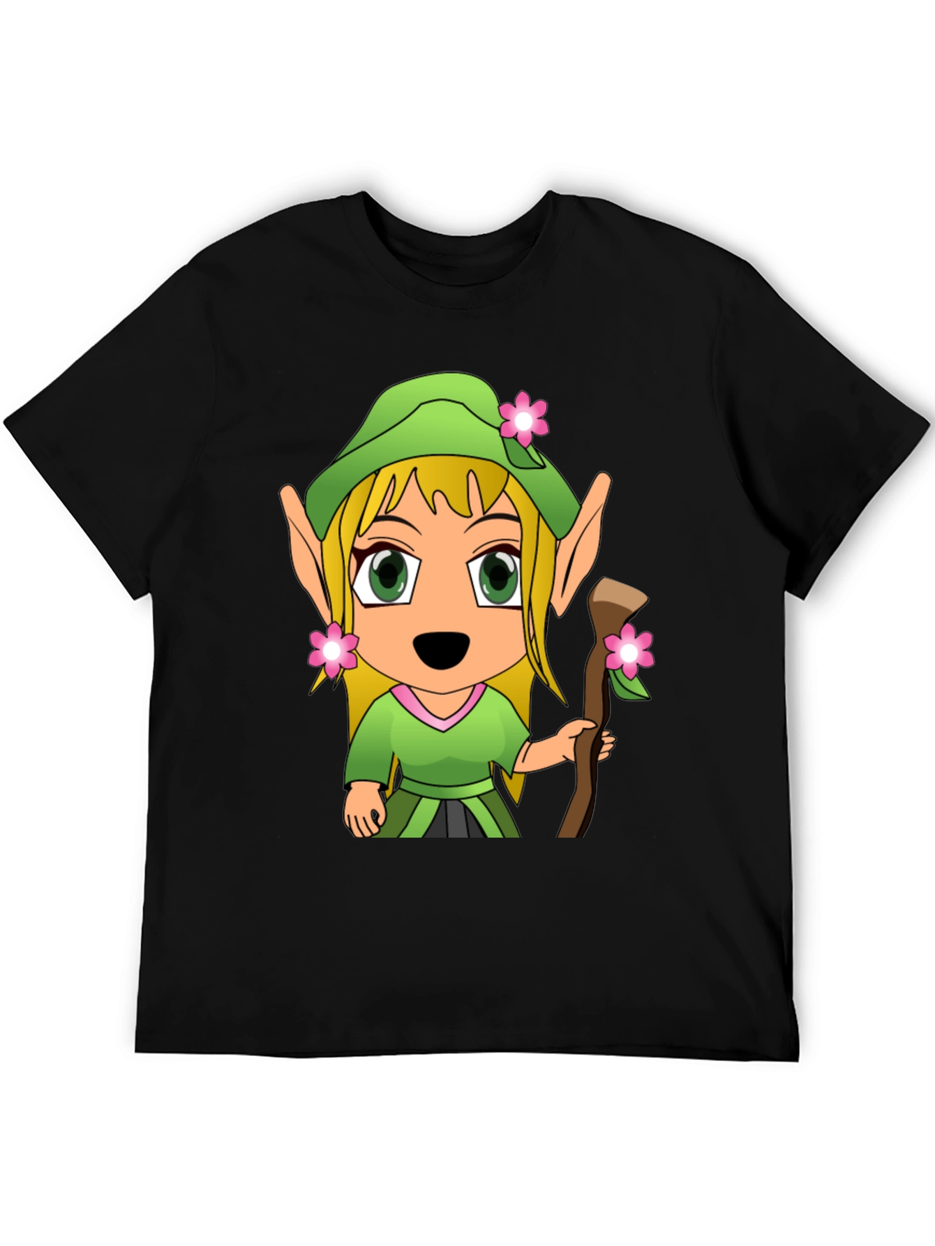Cartoon Elf Graphic Tee - Black T-Shirt