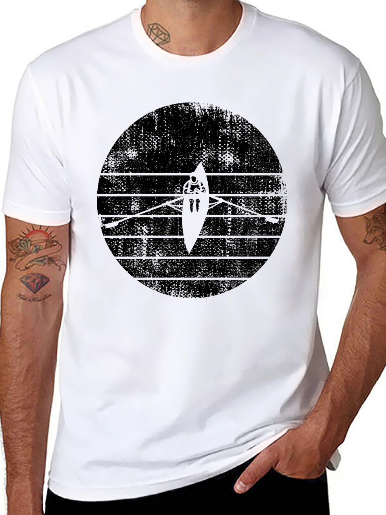 Rowing Graphic Tee - Black Crew Neck T-Shirt