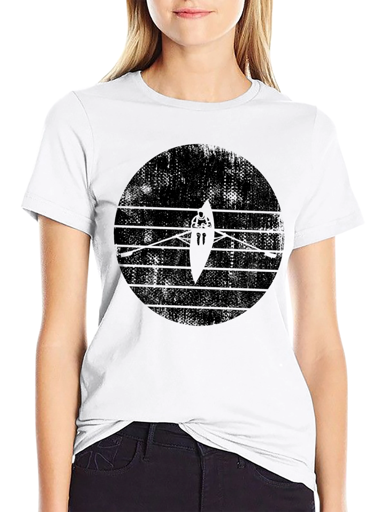 Rowing Graphic Tee - Black Crew Neck T-Shirt