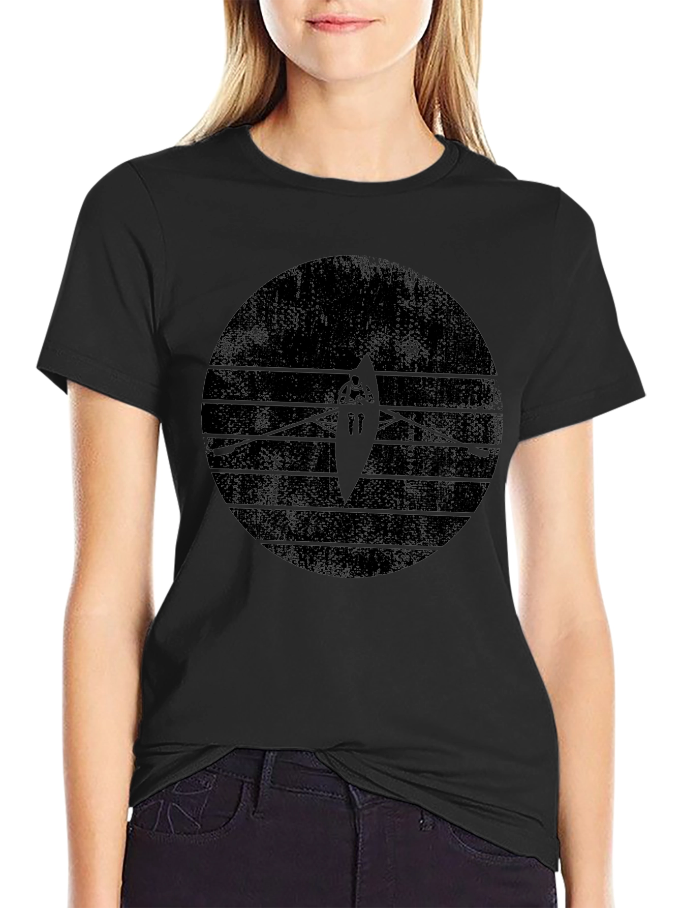 Rowing Graphic Tee - Black Crew Neck T-Shirt