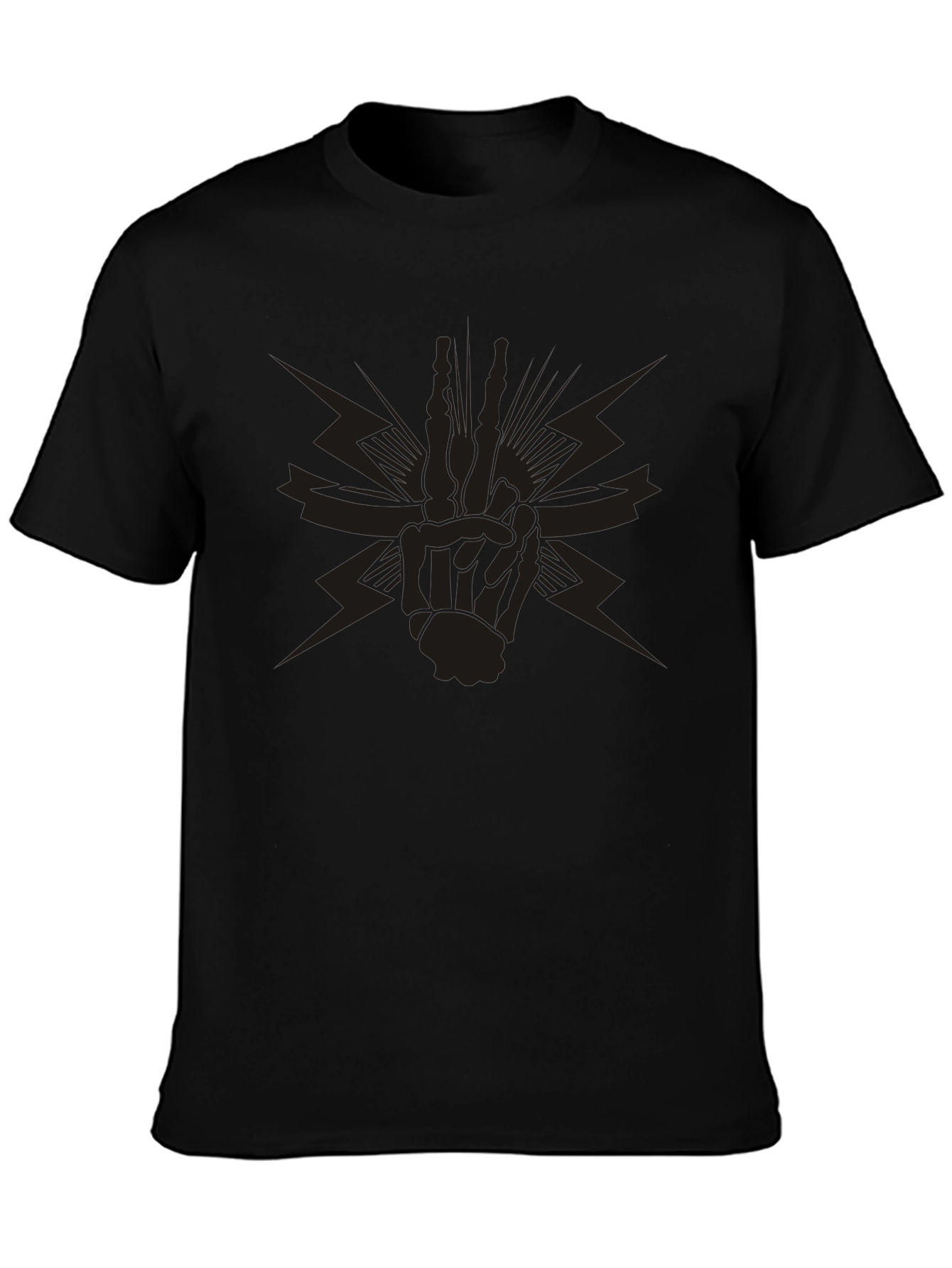 Black Graphic Tee - Skeleton Peace Sign