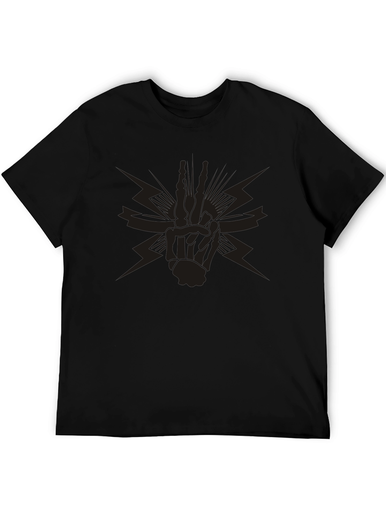 Black Graphic Tee - Skeleton Peace Sign