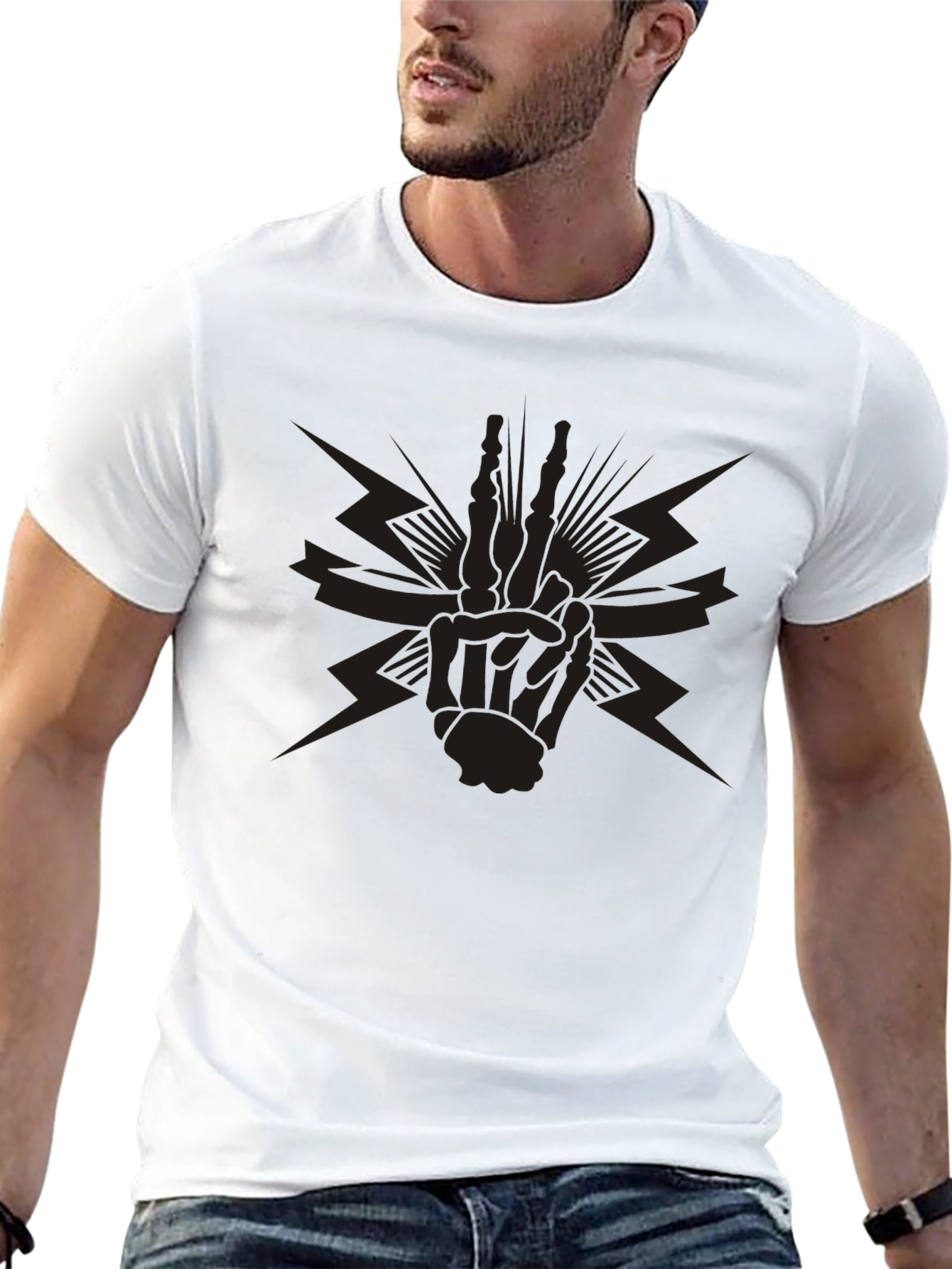 Black Graphic Tee - Skeleton Peace Sign