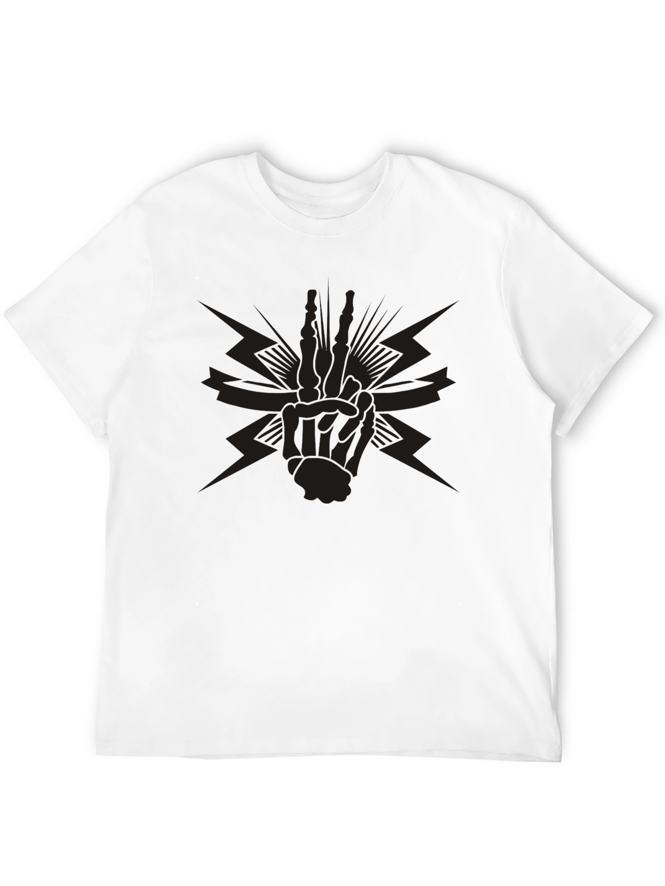 Black Graphic Tee - Skeleton Peace Sign