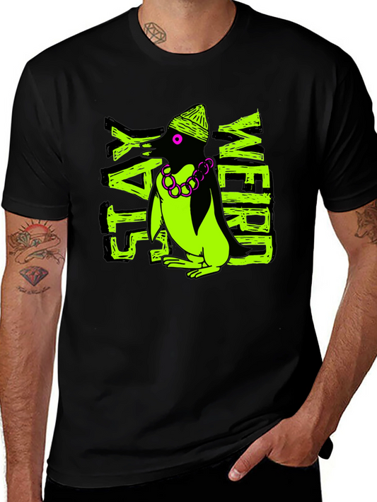 Stay Weird Penguin Graphic Tee - Black