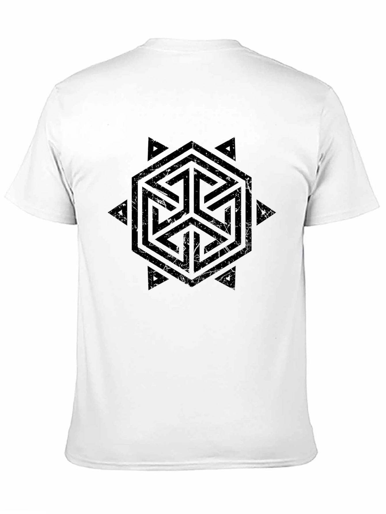 Geometric Hexagon Print Black Tee