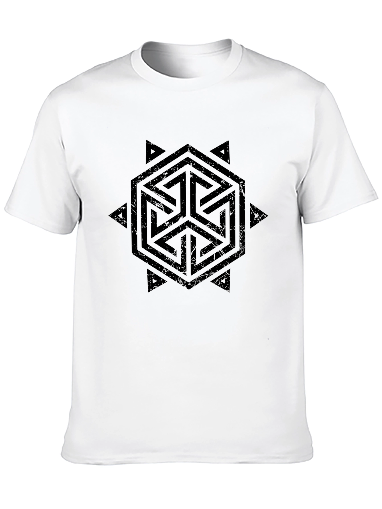 Geometric Hexagon Print Black Tee
