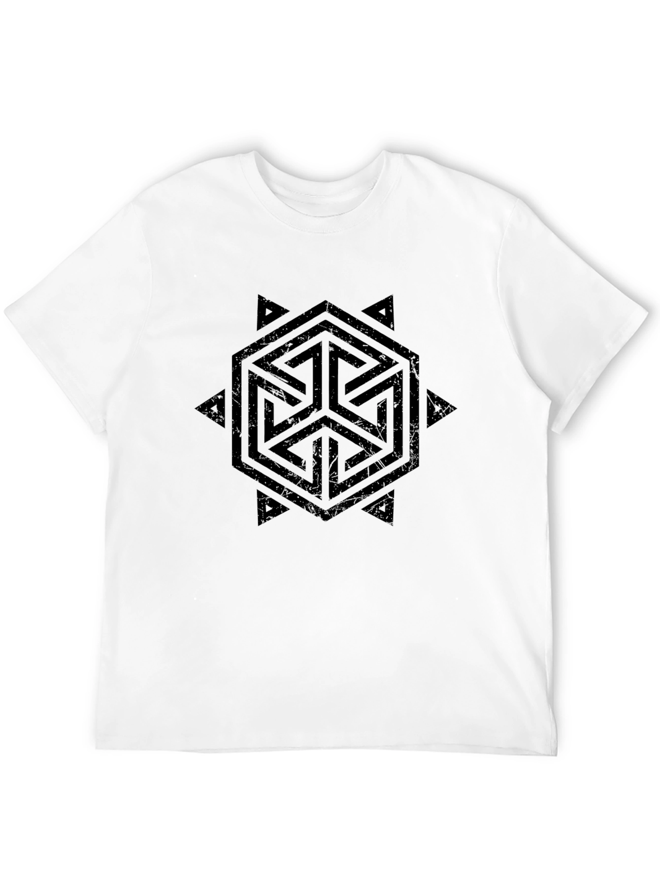 Geometric Hexagon Print Black Tee