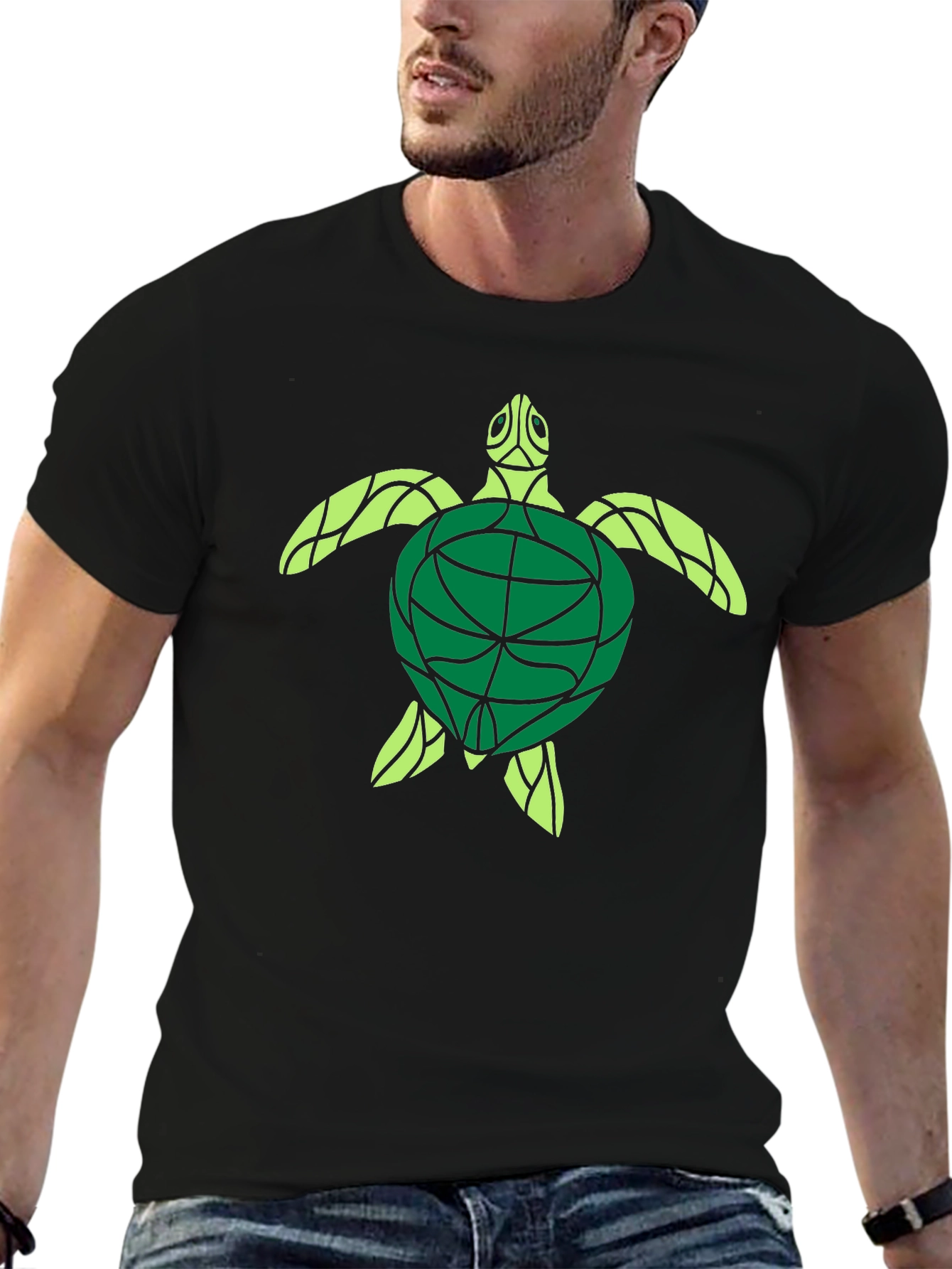 Turtle Graphic Print Black T-Shirt