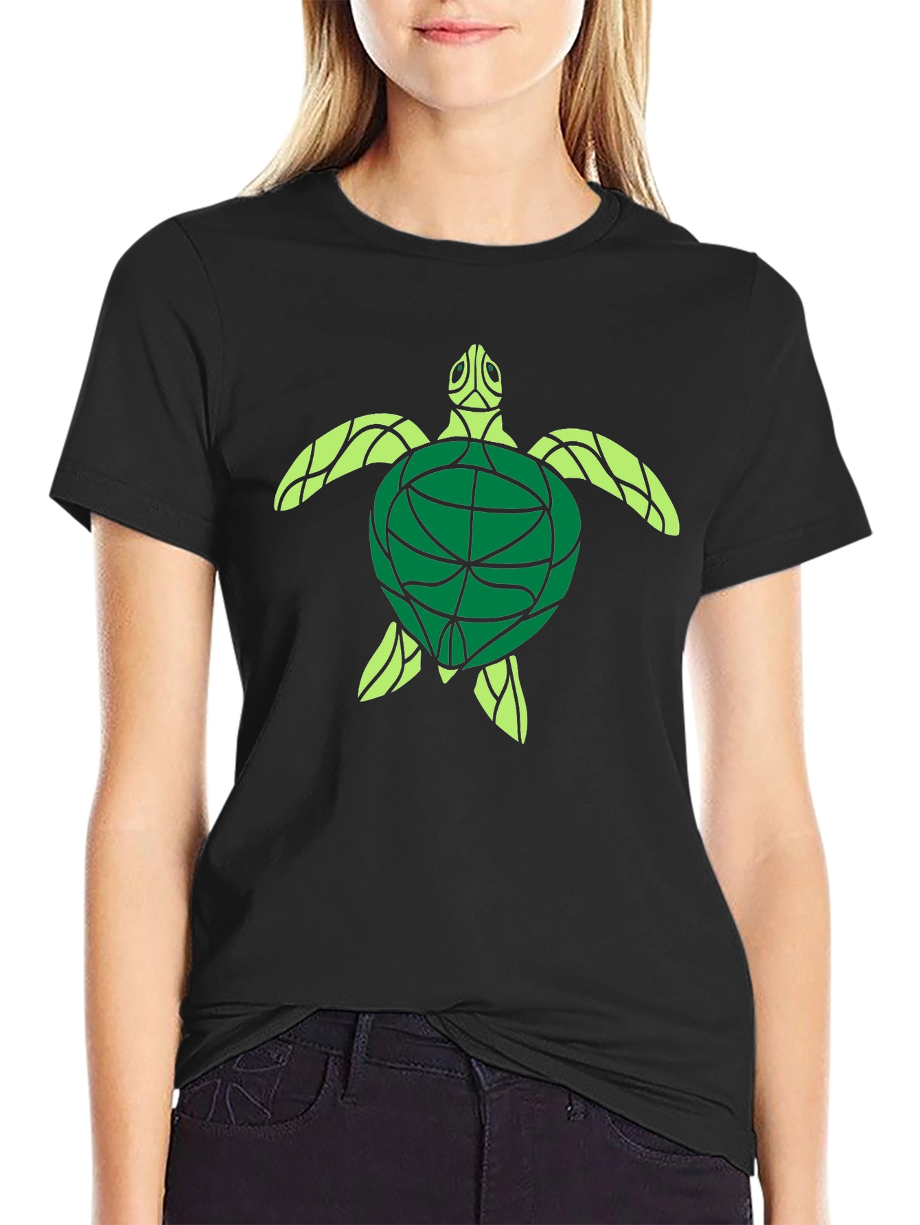Turtle Graphic Print Black T-Shirt